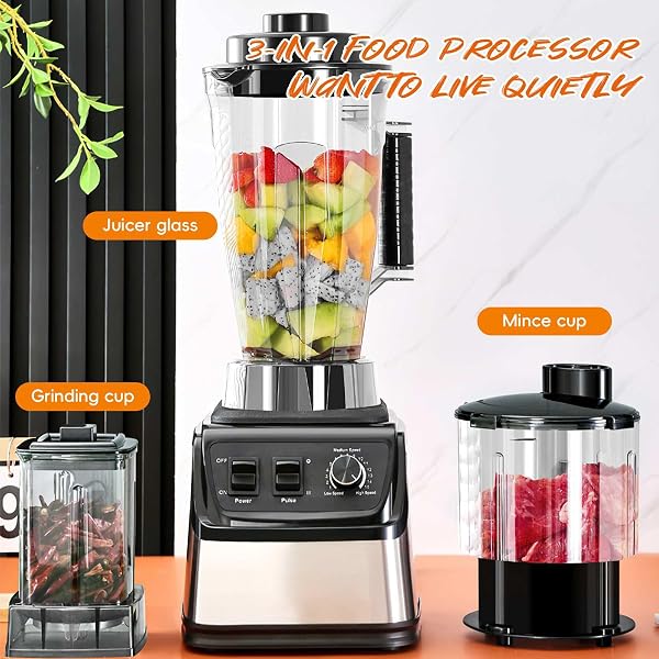 3L Batidora Multifunción, 3 en 1, Batidora Profesional de 9500W,Tres Jarras,Cuchillas de Acero Inoxidable,15 Velocidades Ajustables,Batidora para Batidos, Granizados y Frutas (3 en 1) - 5