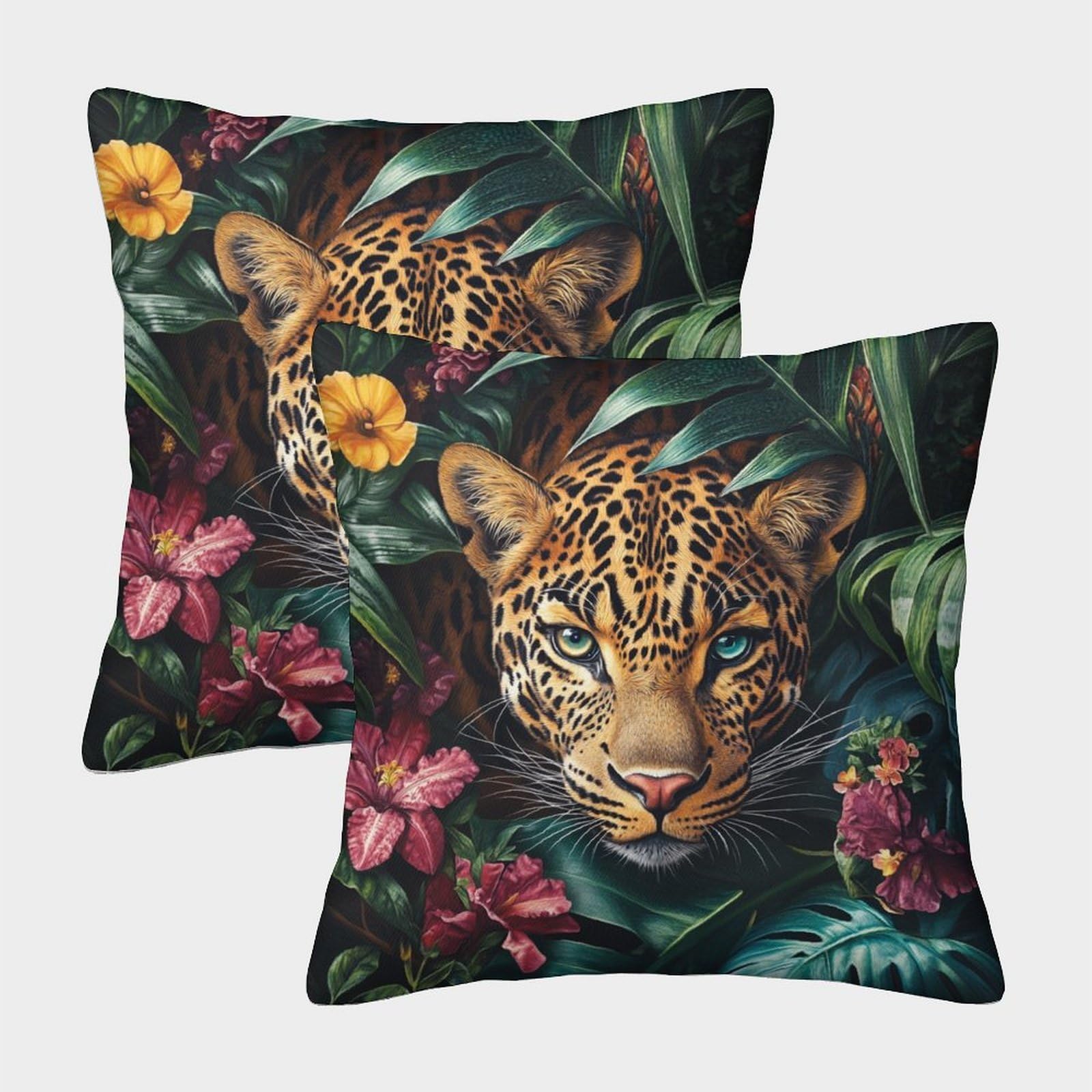 kaiyun 2 Pack Jingle Forest 3D Image Beautiful Leopard Printed Single-sided Cushion Cover 45x45cm