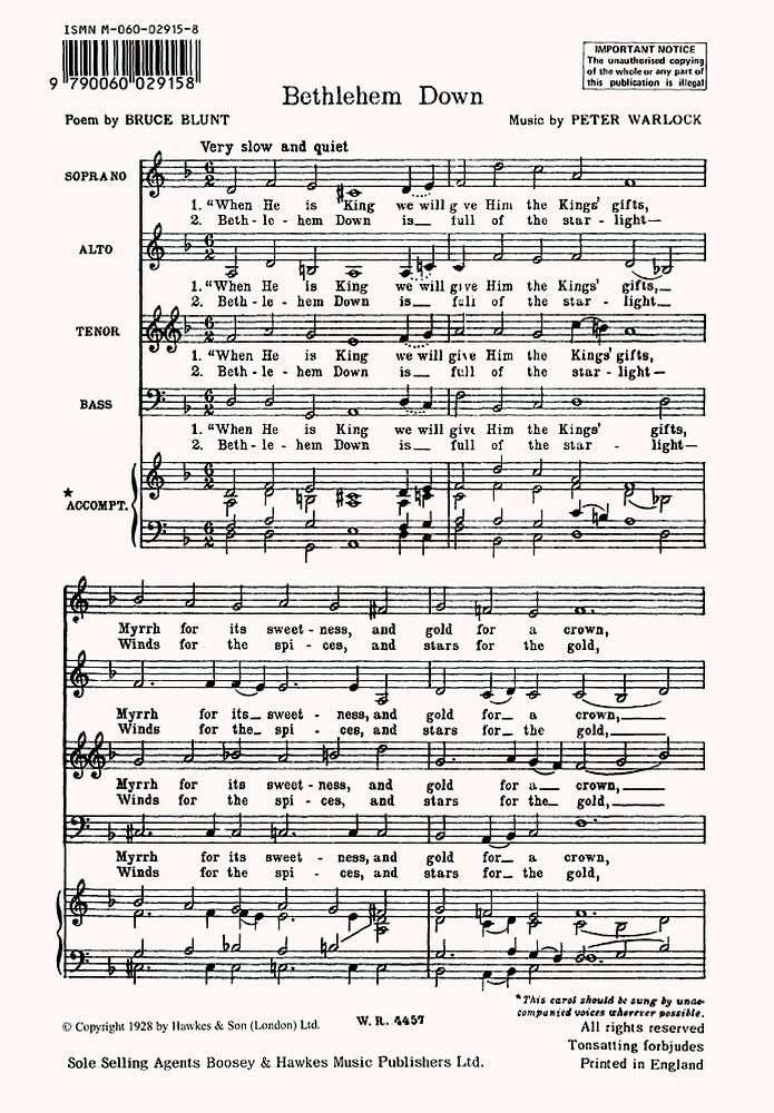Bethlehem Down: mixed choir (SATB) a cappella. Partition de chœur.