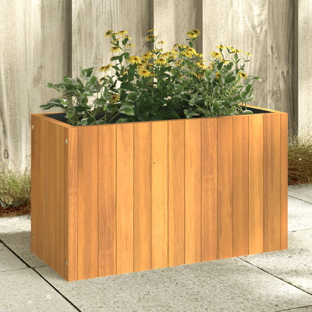 Donica na rośliny z litego drewna akacjowego, 59 x 27,5 x 35 cm, z workiem z włókniny, na balkon, taras, do wewnątrz i na zewnątrz, donica na rośliny, dekoracja balkonowa i ogrodowa
