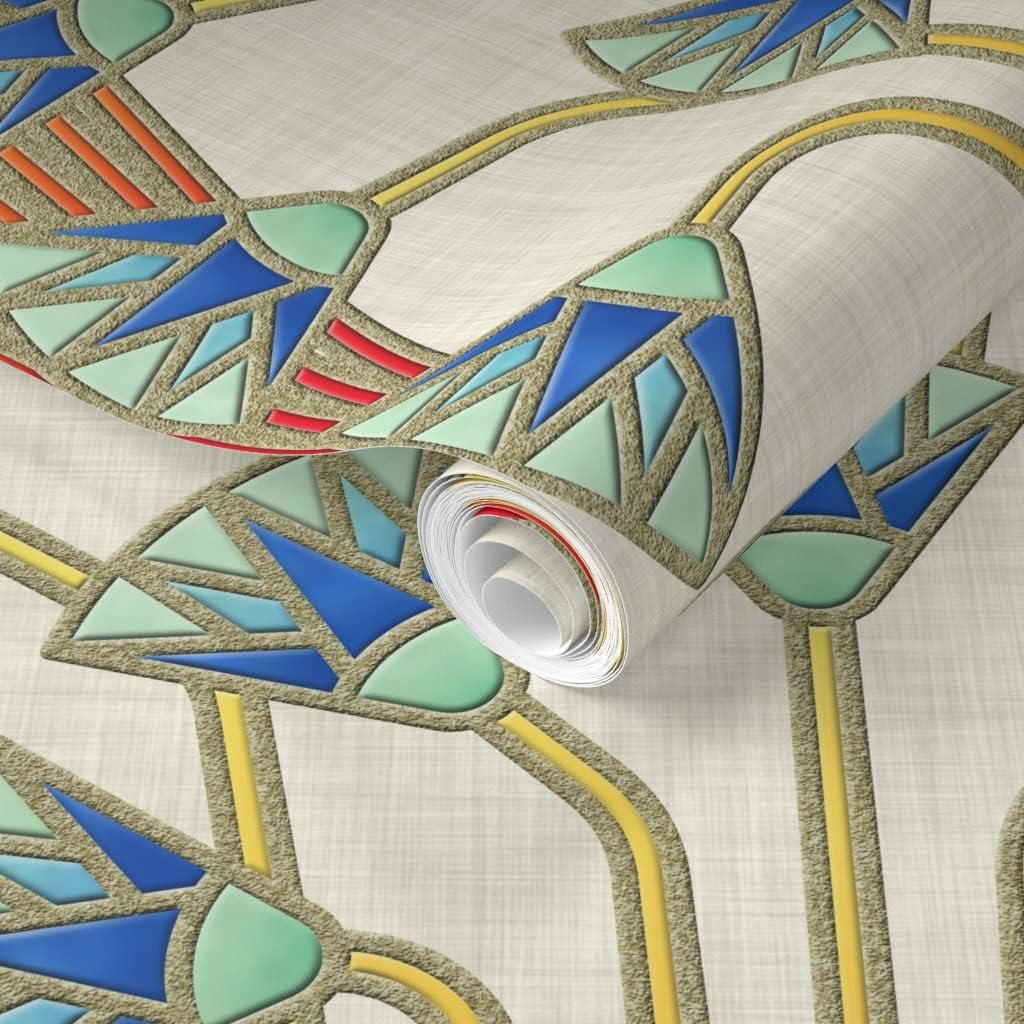 Removable Wallpaper 3ft x 2ft - Flowers Light Art Deco Flower Egyptian Vintage Custom Pre-Pasted Wallpaper by Spoonflower