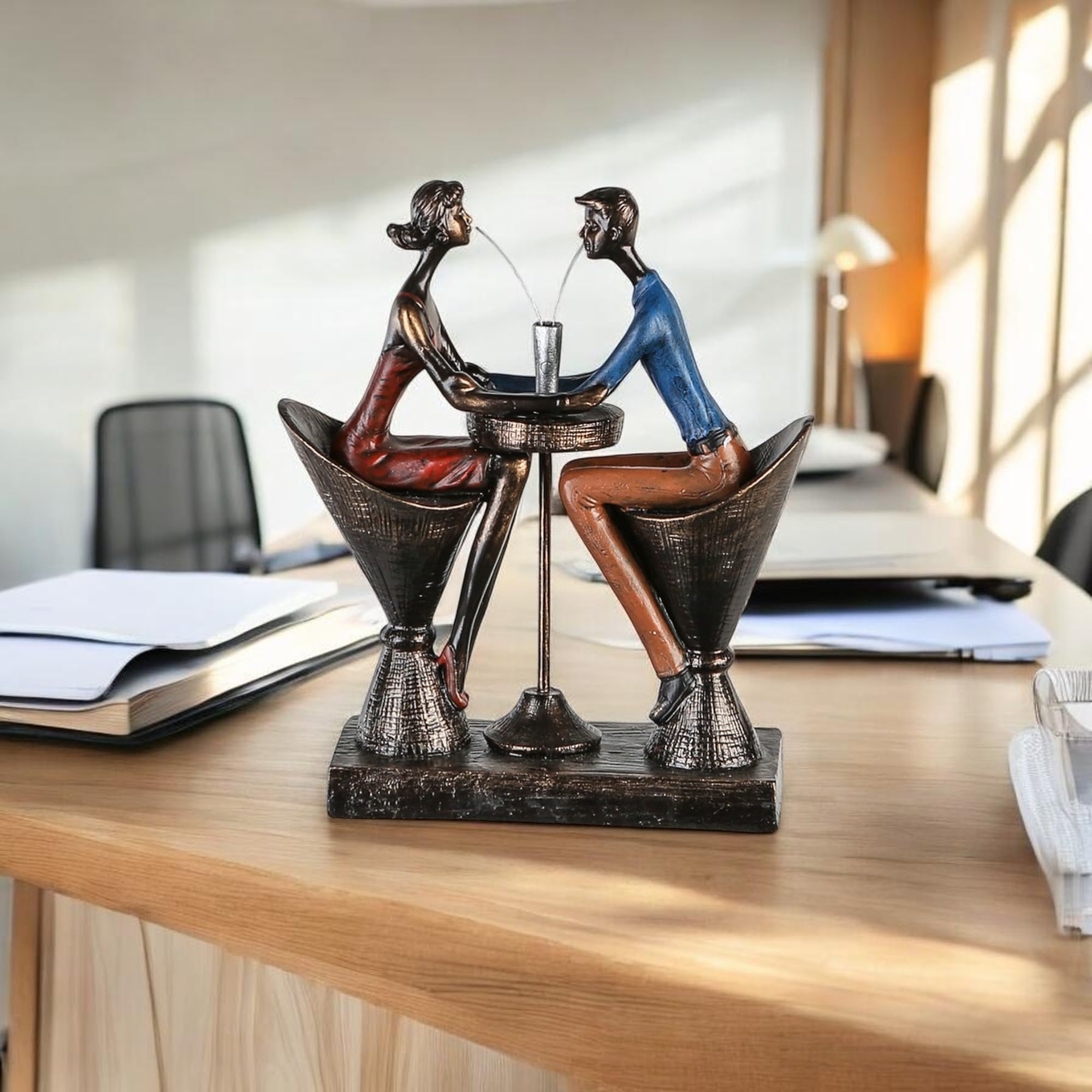 Casablanca Skulptur Table for Two, Deko Figur Bronze, Kunstharz Statue Wohnzimmer, Büro Dekoration H. 25 cm x B. 21 cm - Moderne Paarfigur Couple, Liebe Hochzeit