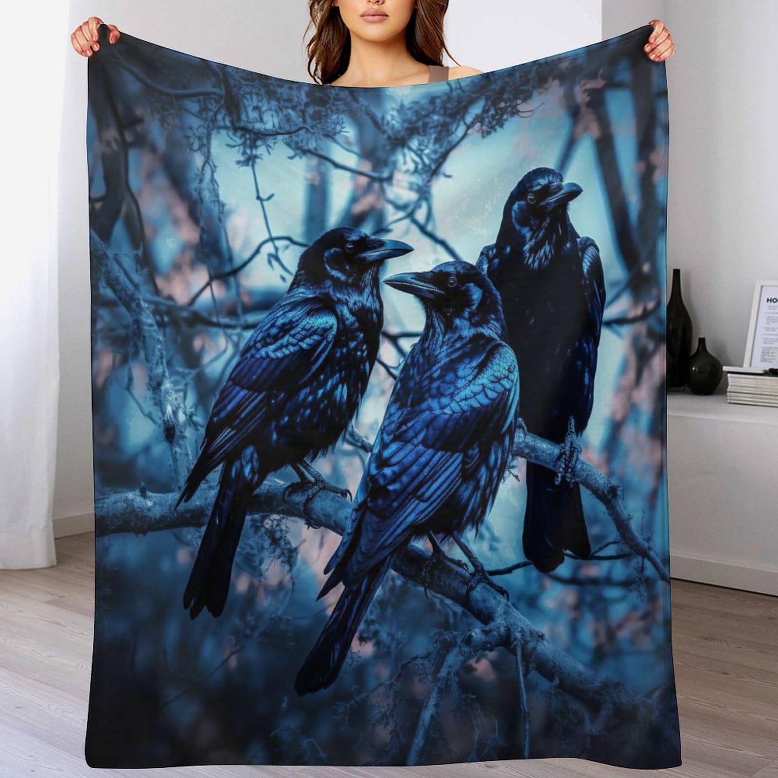 Couverture corbeau en polaire de flannel isolante contre le froid nocturne de la chambre