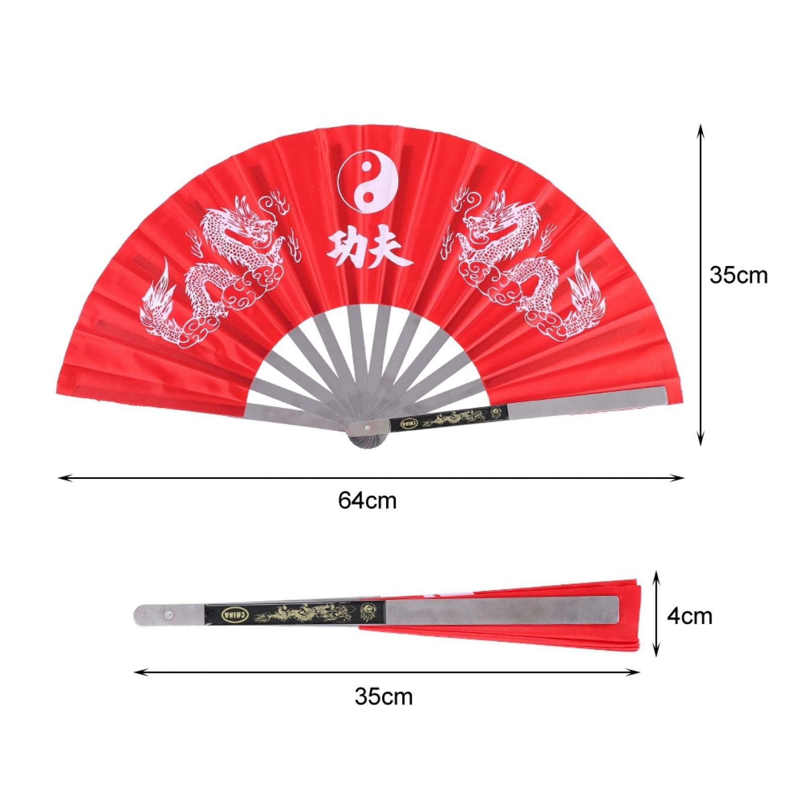 Tai-Chi Fan, Edelstahl Kung-Fu Tanzventilator, Kampfsport Sport Handfaltventilator für Männer und Frauen, Übungstrainings Leistung(Rot)