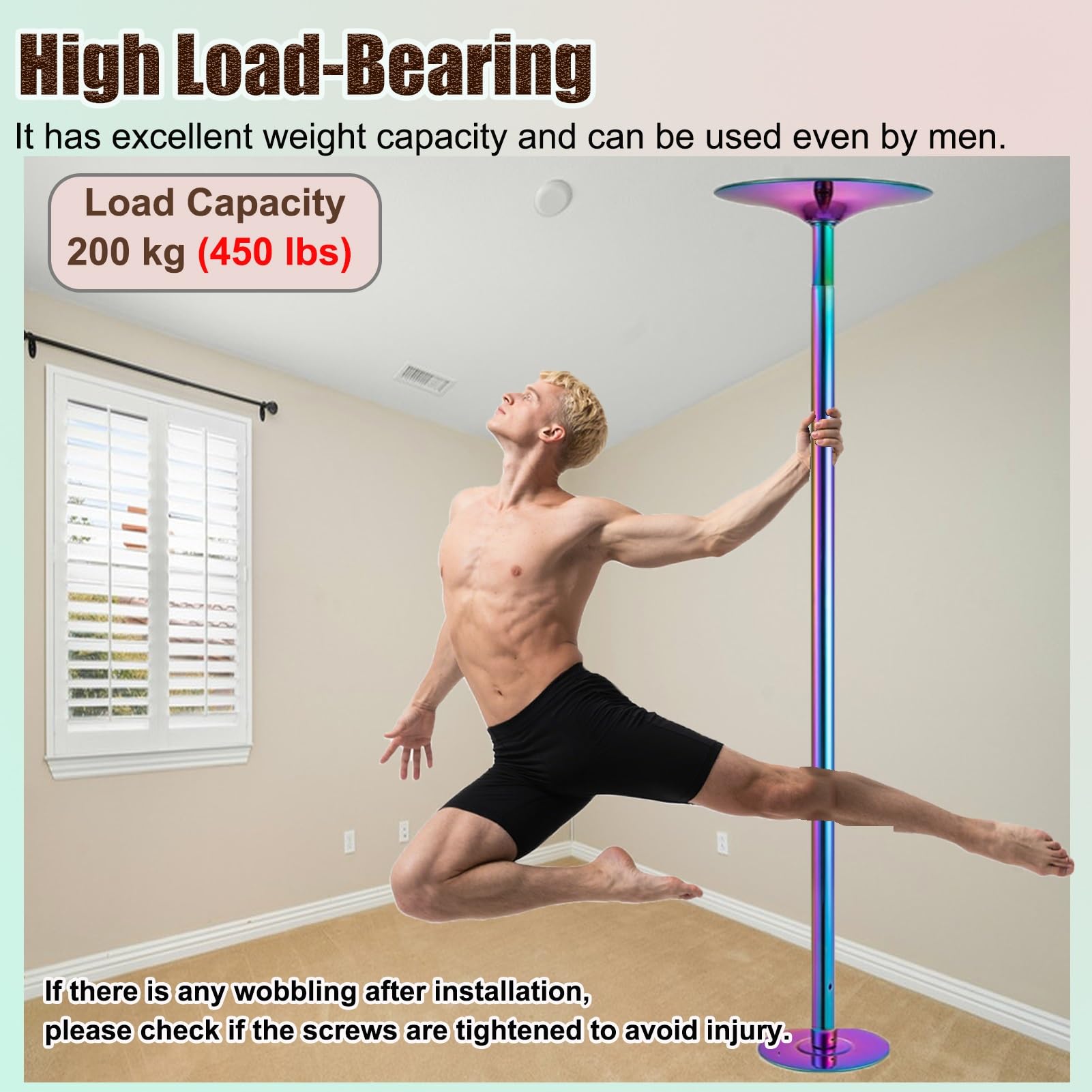 Palo Pole Dance da Casa Colorato con Barra di Estensione 360° Girevole per Moquette Soffitti 40cm