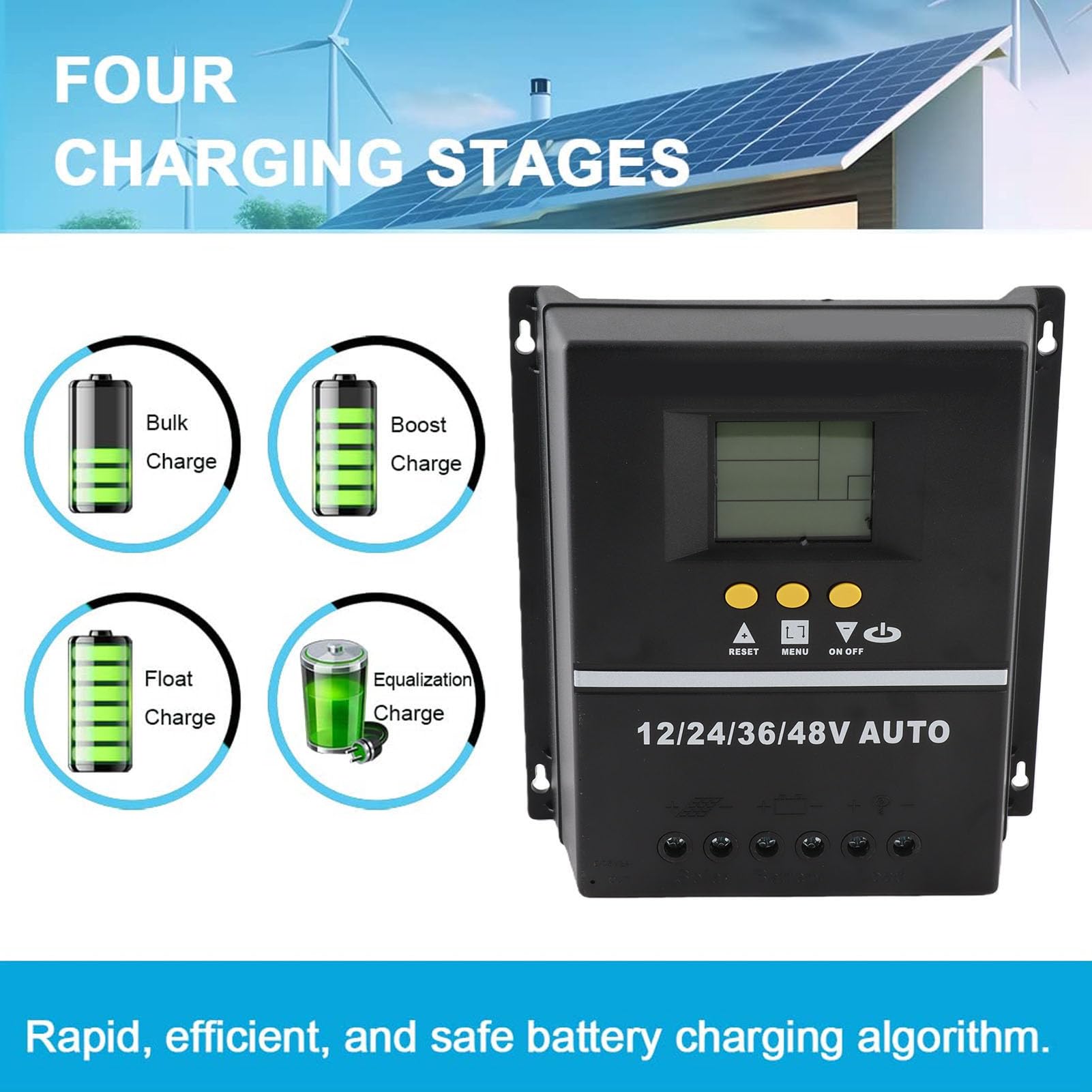 Regolatore di Carica Solare MPPT da 60 A, Regolatore di Carica Solare MPPT, 12 V 24 V 36 48 Ingresso Automatico 100 Display LCD di con 2 Porte di