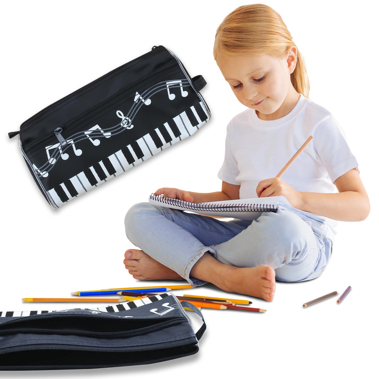 MEISH Large Music Themed Pencil Case Music Notes Piano Keyboard Pencil Case Portable Stationery Pouch Bag Stationery Office Supplies for Teen Kid - Image 4