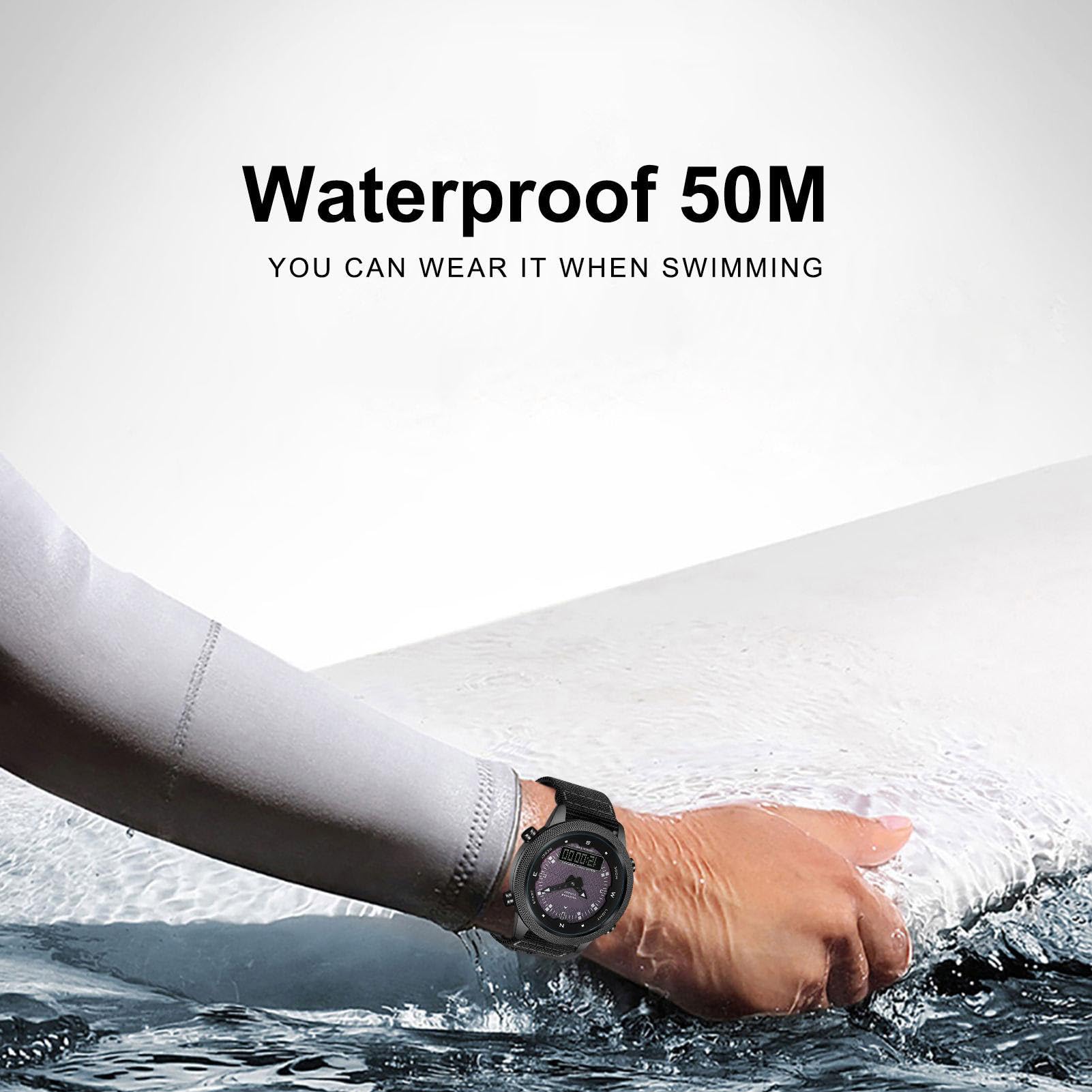 Reloj con Brújula para Exteriores, Reloj Solar Digital Multifuncional con Pantalla Dual para Viajes y Caminatas