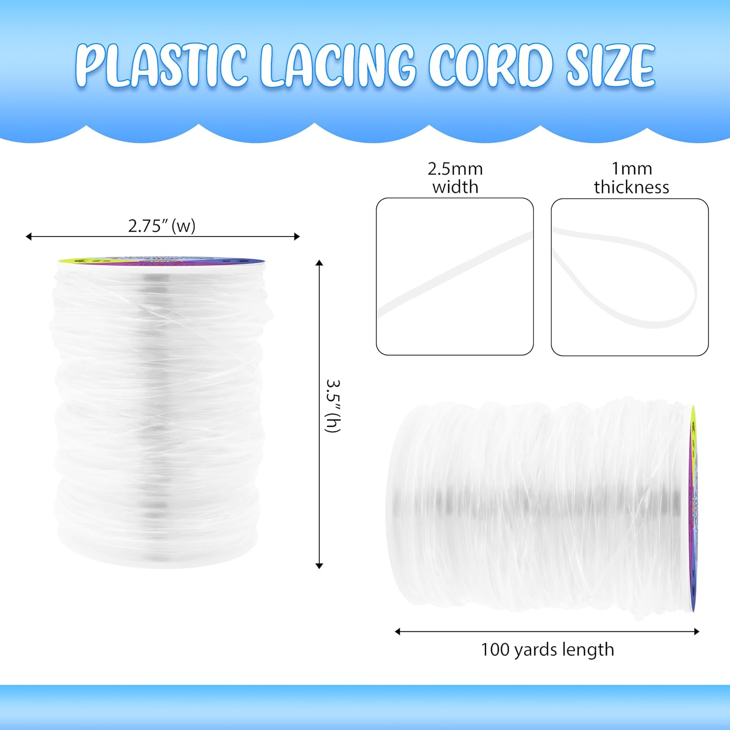 Mandala Crafts Clear Plastic Lacing Cord – 2.5mm 100 Yards Flat Utility Cord for Keychains, Jewelry Making, Decorative Knotting, and Hanging Applications