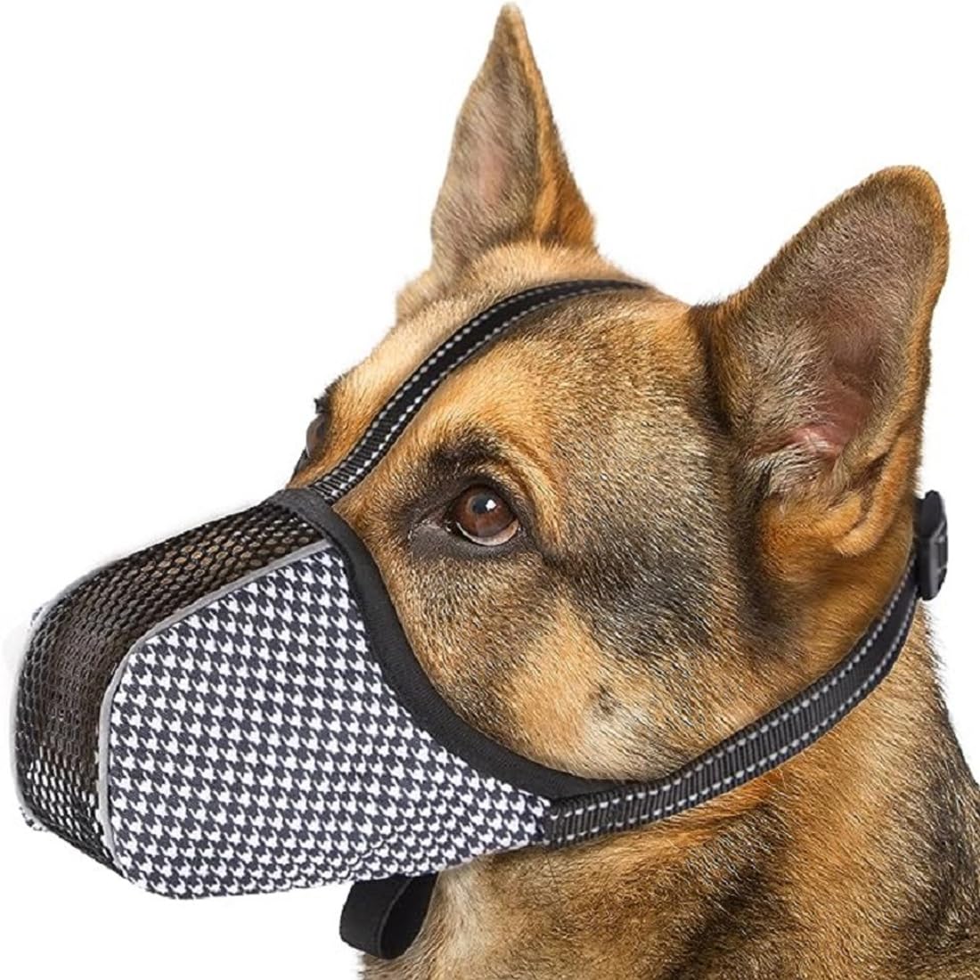 Tomedeks 1 Piezas Bozal Perro, Bozal Perro Pequeño con Correas, Respirable Bozal Perro, Bozales para Perros Prevenir Comer Morder Masticar Protector Bucal para Medianos Grandes (Enrejado,L)