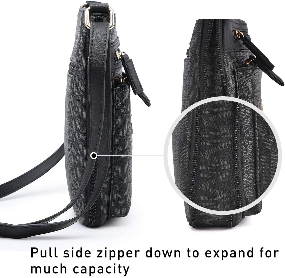 Crossbody Bags for Women Travel Vegan Leather Multi Zip Pockets Crossbody Purses Trendy Monogram Shoulder Bags - Image 7