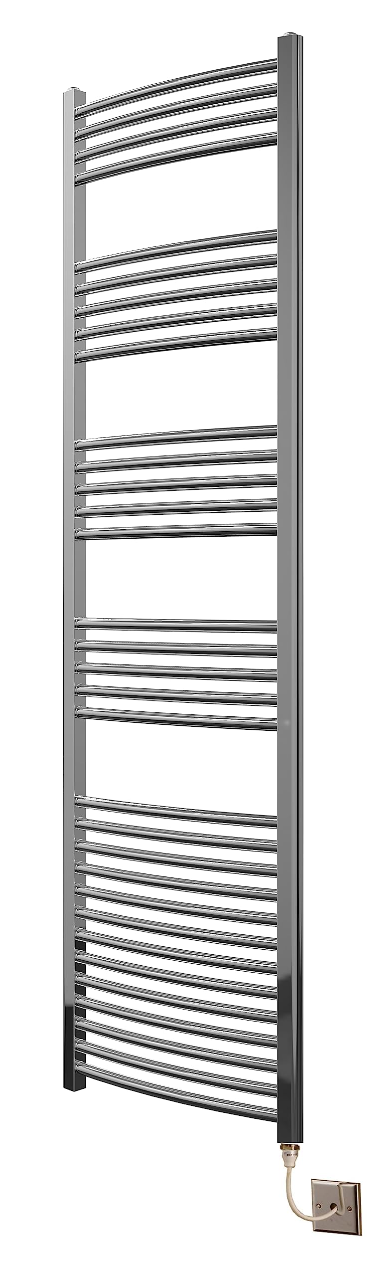 Greened House Chrome Electric Heated Towel Rail Curved 500mm W x 1800mm H