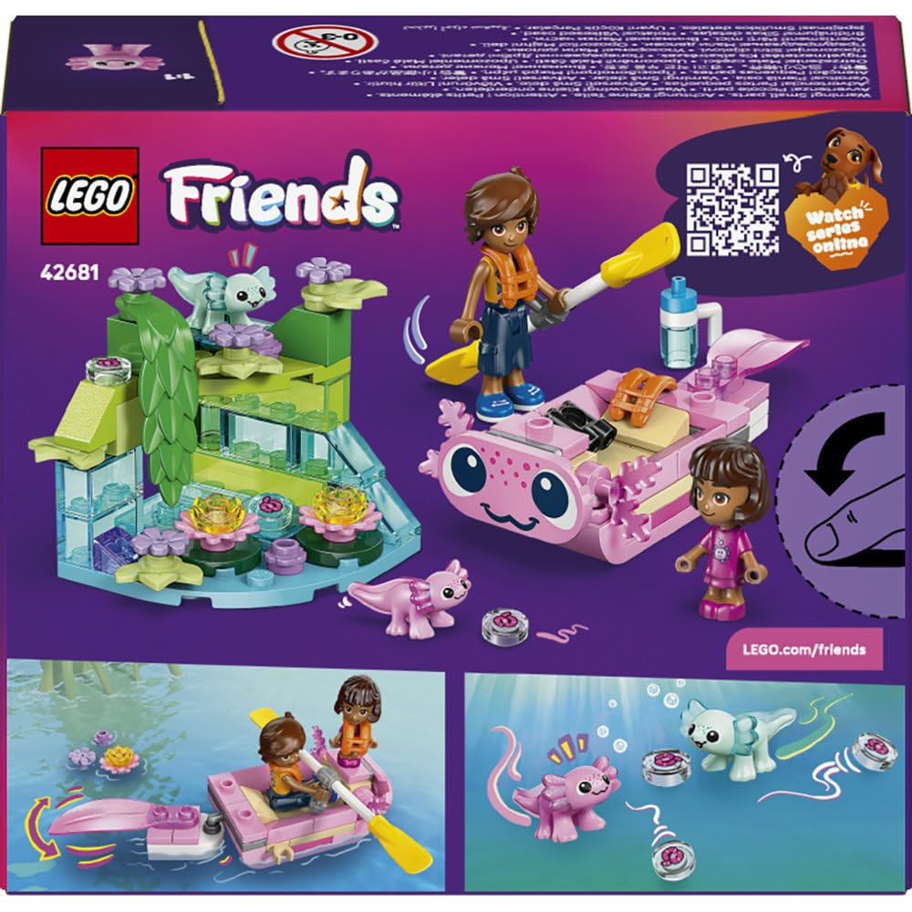 LEGO Friends Przygoda na aksolotlowej łodzi, klocki dla 5-latki z łódką, minilaleczką i mikrolaleczką, zabawka dla dziecka do odgrywania ról, pomysł na prezent dla dziewczynki od 5 lat i chłopca 42681
