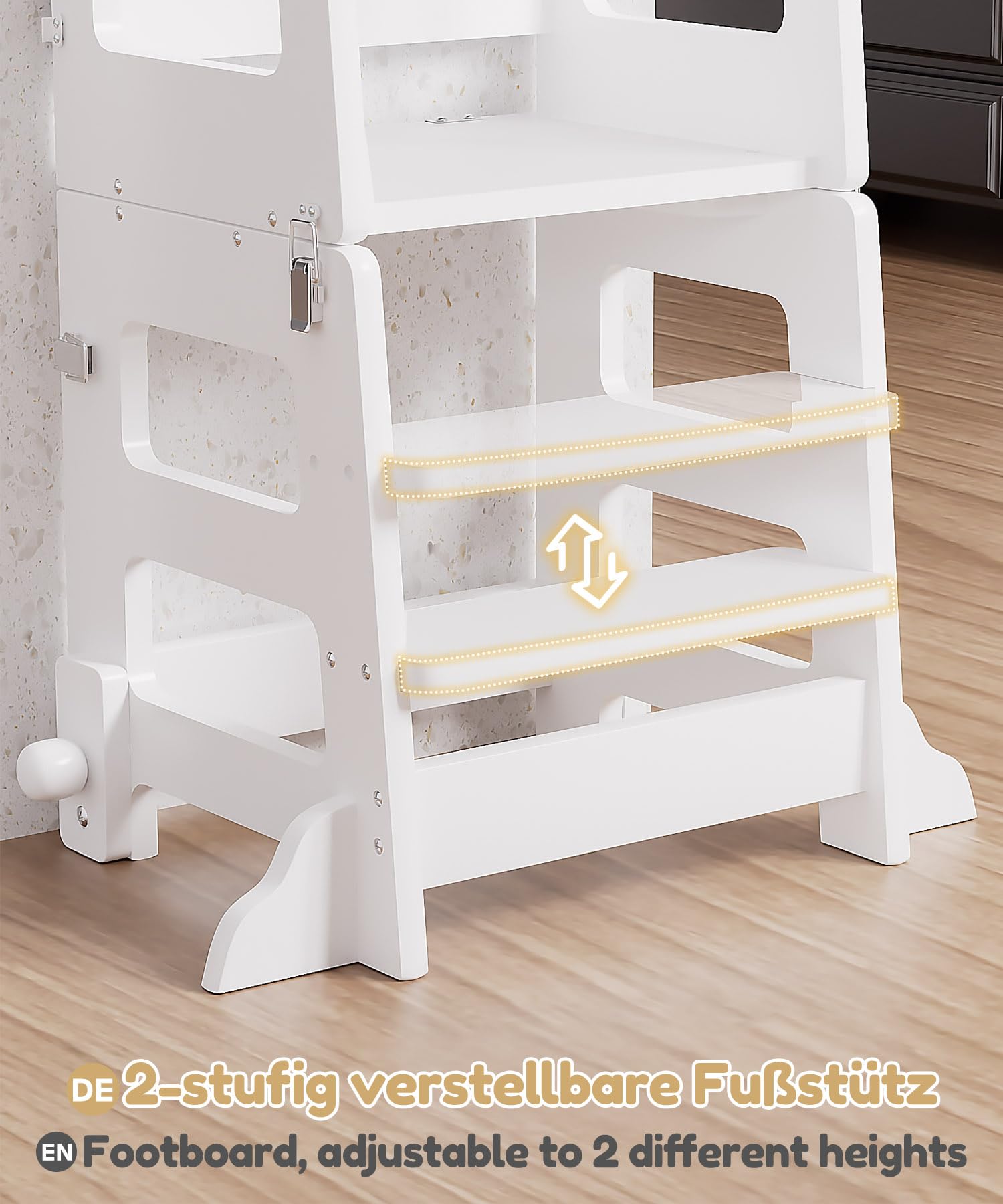 Yorbay 3 in 1 Lernturm ab 1 Jahr: Montessori Lernturm mit Tafel - Learning Tower für Kinder mit Sicherheitsfüßen - Der Tritthocker Verwandelbar in Kindertisch und Stuhl - für Küche Tisch Bad