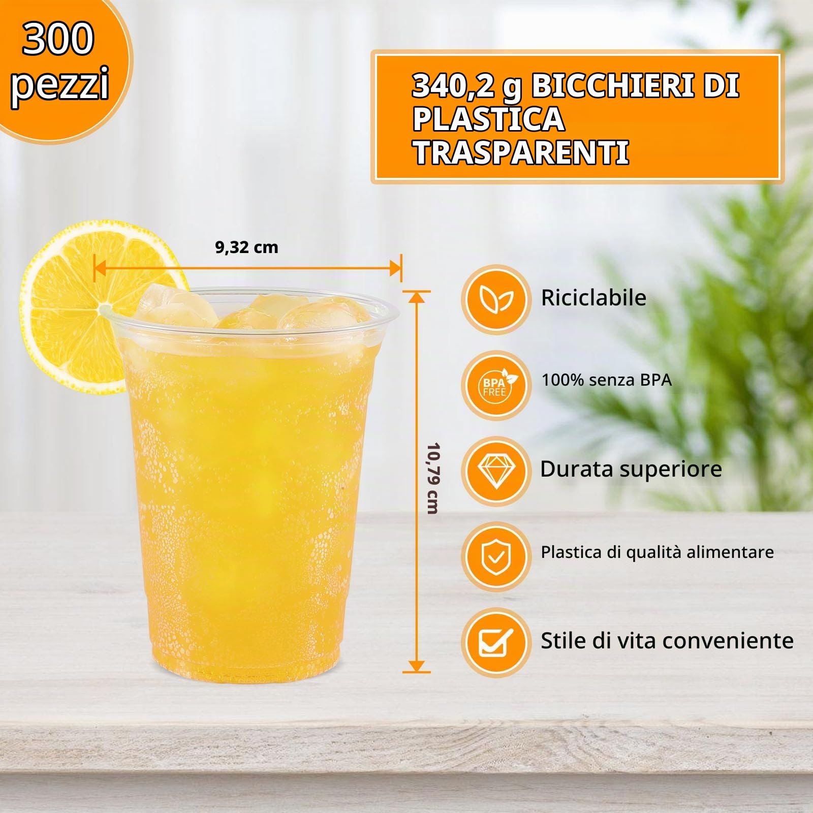 WUHUIXOZ 300 Tazze da festa in plastica trasparente (350ml) per compleanni, battesimi, matrimoni, Natale, feste, bevande, dolci, stabili, riutilizzabili…