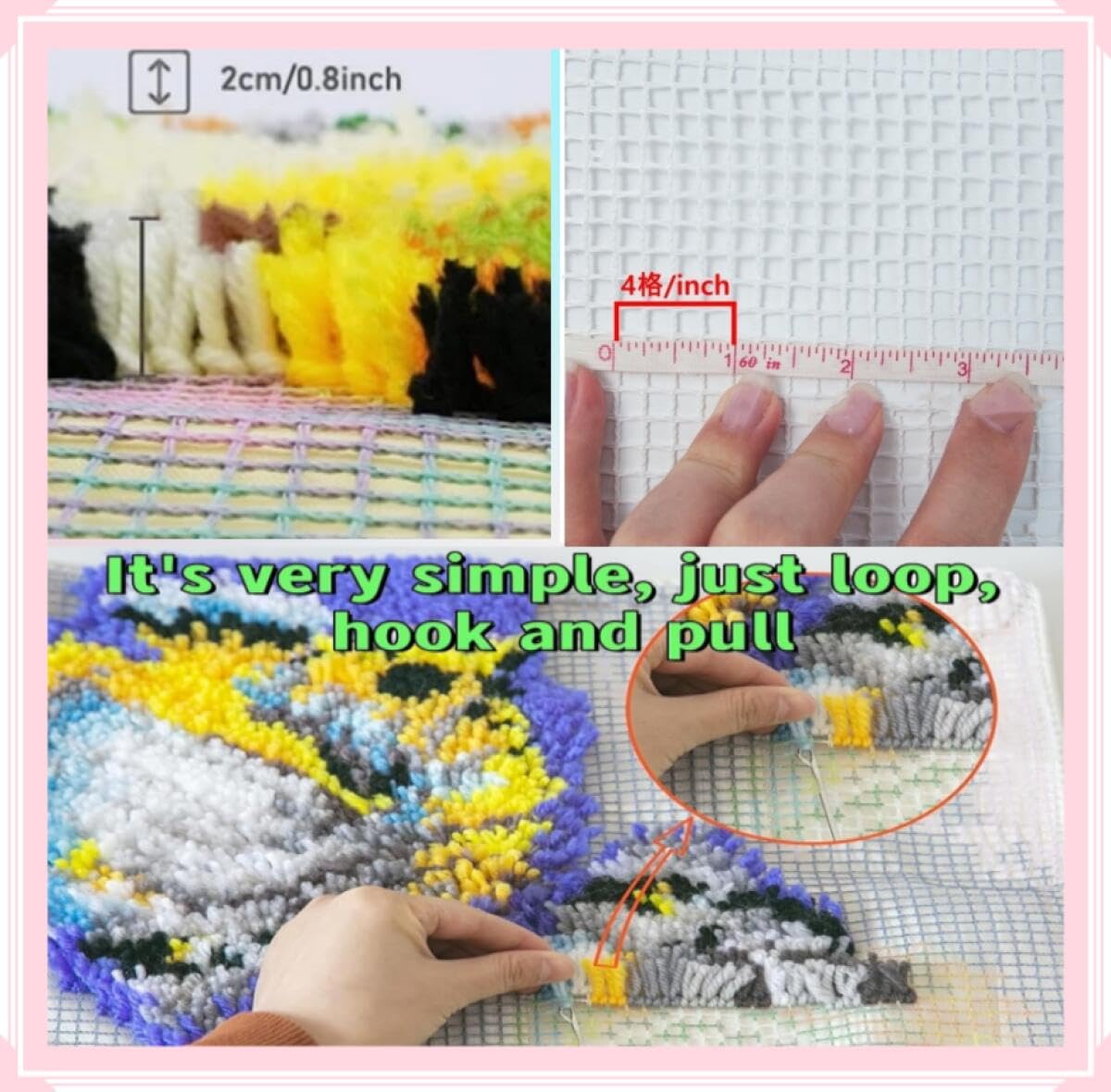 Rqwybcaxn DIY Kit Alfombra de Hilo Para Personas Mayores Animal Cross Stitch Kit gatos y perros 100x100cm Round con Herramientas Para Tapicería Dormitorio Regalo Artesanal