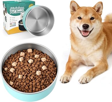 IKITCHEN Dog Bowl for Food and Water, 64 Oz Stainless Steel Pet Feeding Bowl, Durable Non-Skid Double Wall Insulated Heavy Duty with Rubber Bottom for Medium Large Dogs 64 Ounces/8 Cup, MintGreen