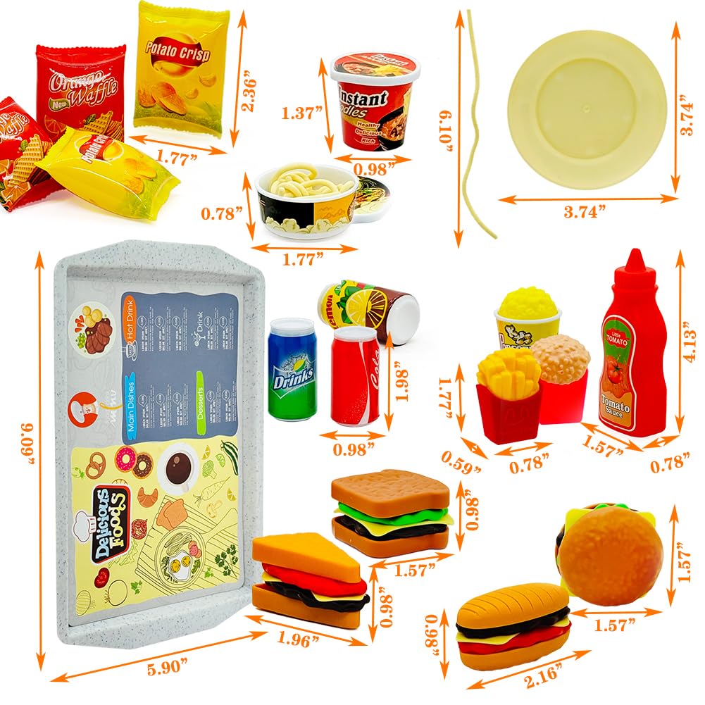Juego de mini alimentos de cocina para niños, hamburguesas, papas fritas, fideos con bandeja, juego de casa, accesorios de cocina, juguetes de rol, regalos de cumpleaños para niños y niñas de 3, 4, 5 2