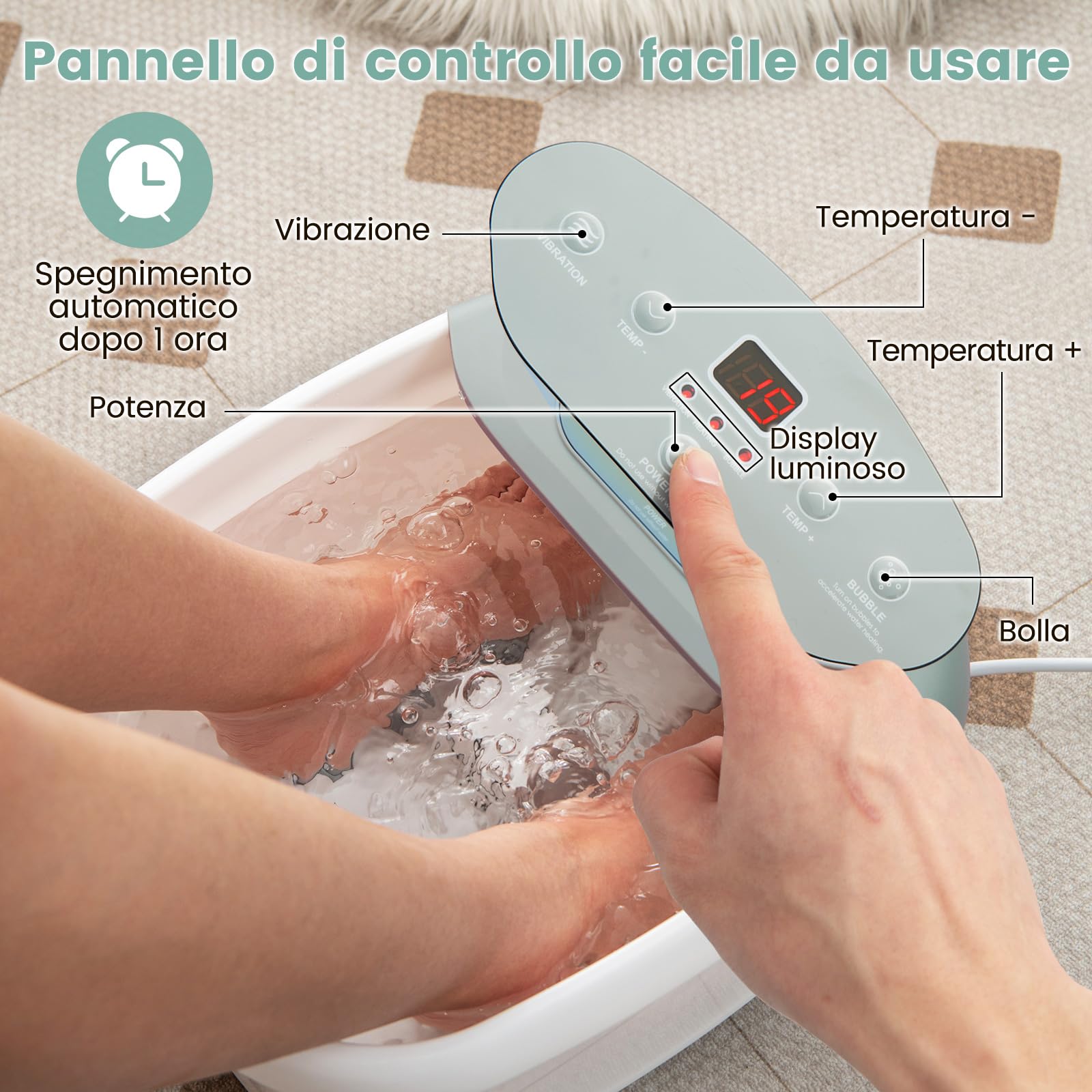 RELAX4LIFE Pediluvio Massaggiatore per Piedi con Rulli Massaggianti, Funzioni Riscaldamento 35℃-46℃, Vibrazioni, Bolle, Pietra Pedicure,Spenimento Automatico 1 Ora,Cavo 183cm,33x39x18cm (Grigio)