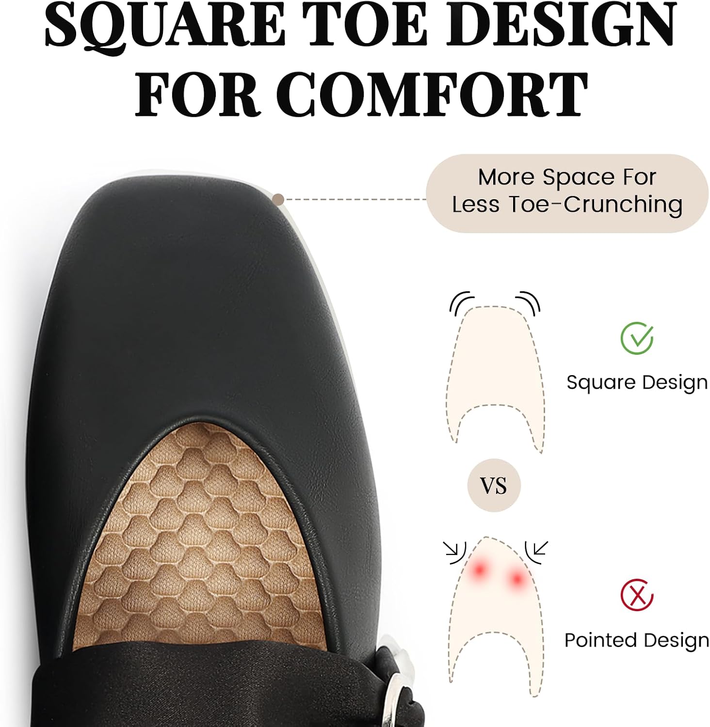 Womens Mary Jane Flats Dressy Closed Square Toe Ballet Shoes Buckle Strap