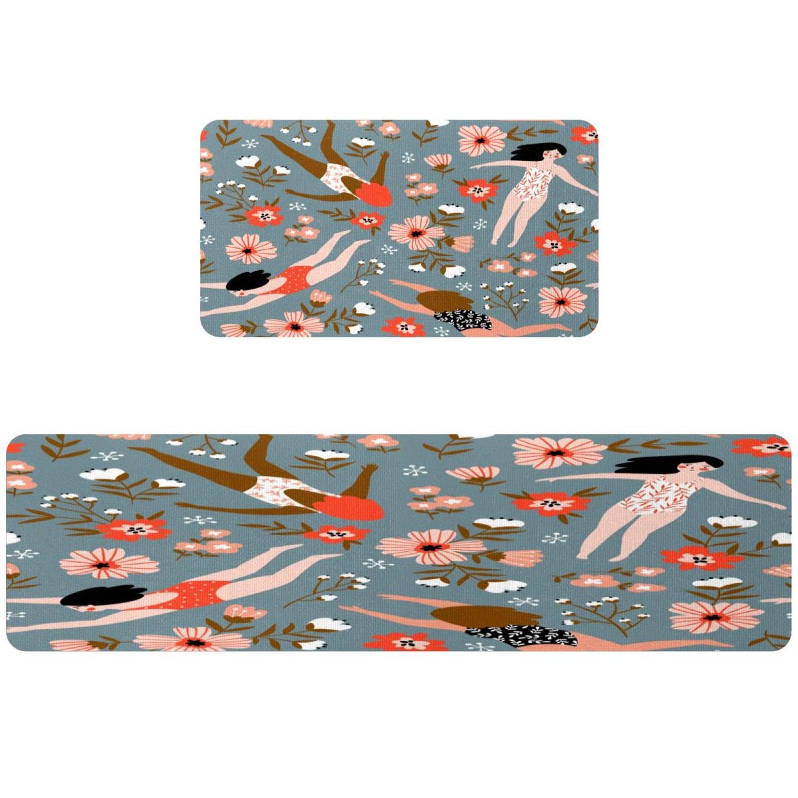 Tapetes de cocina para zonas de paso, alfombras florales para pasillo y cuarto de lavado, pack de 2