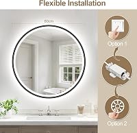 S'bagno Kerek Fürdőszobai Tükör 600 mm - Alumínium Keret, LED Világítás, Páramentesítő Funkcióval, 3000-6500K Színhőmérséklet, Fekete 9