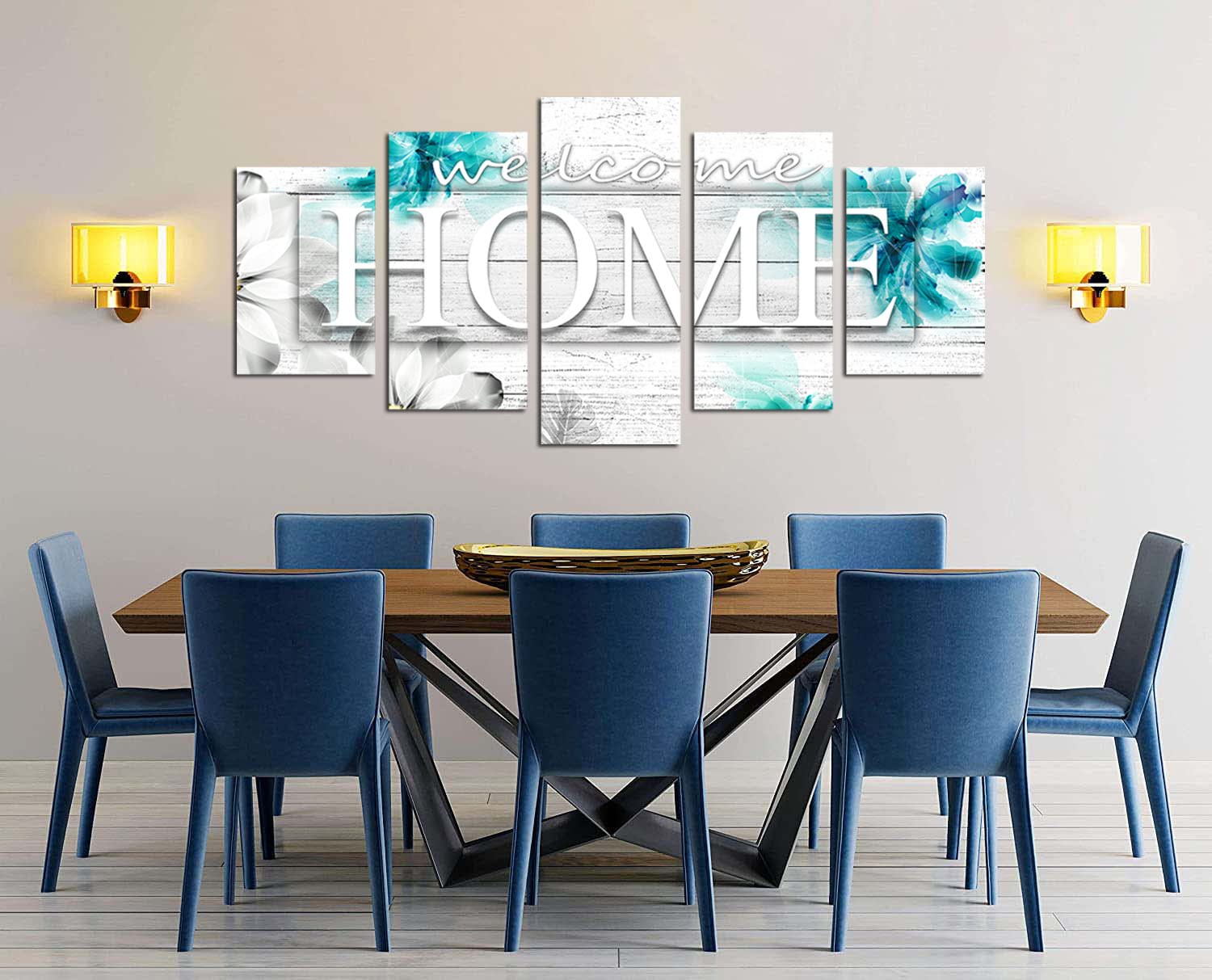 poetart Impression sur toile « Home Sweet Home » - Décoration murale pour chambre à coucher, salon (C-Teal Home, total 152,4 x 76,2 cm (l x H)