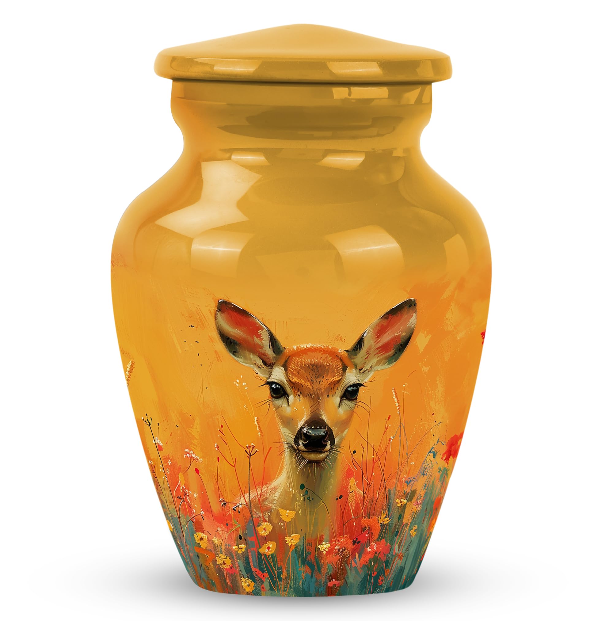 YATHABHISA 3 inch urn, Cremation Urn Human Ashes, Urn for Ashes Adult Male|Female, Small urns for Human Ashes Keepsake_Yellow_Deer Urn, YATH-CLS-URN-2049-Small-3Inch_1