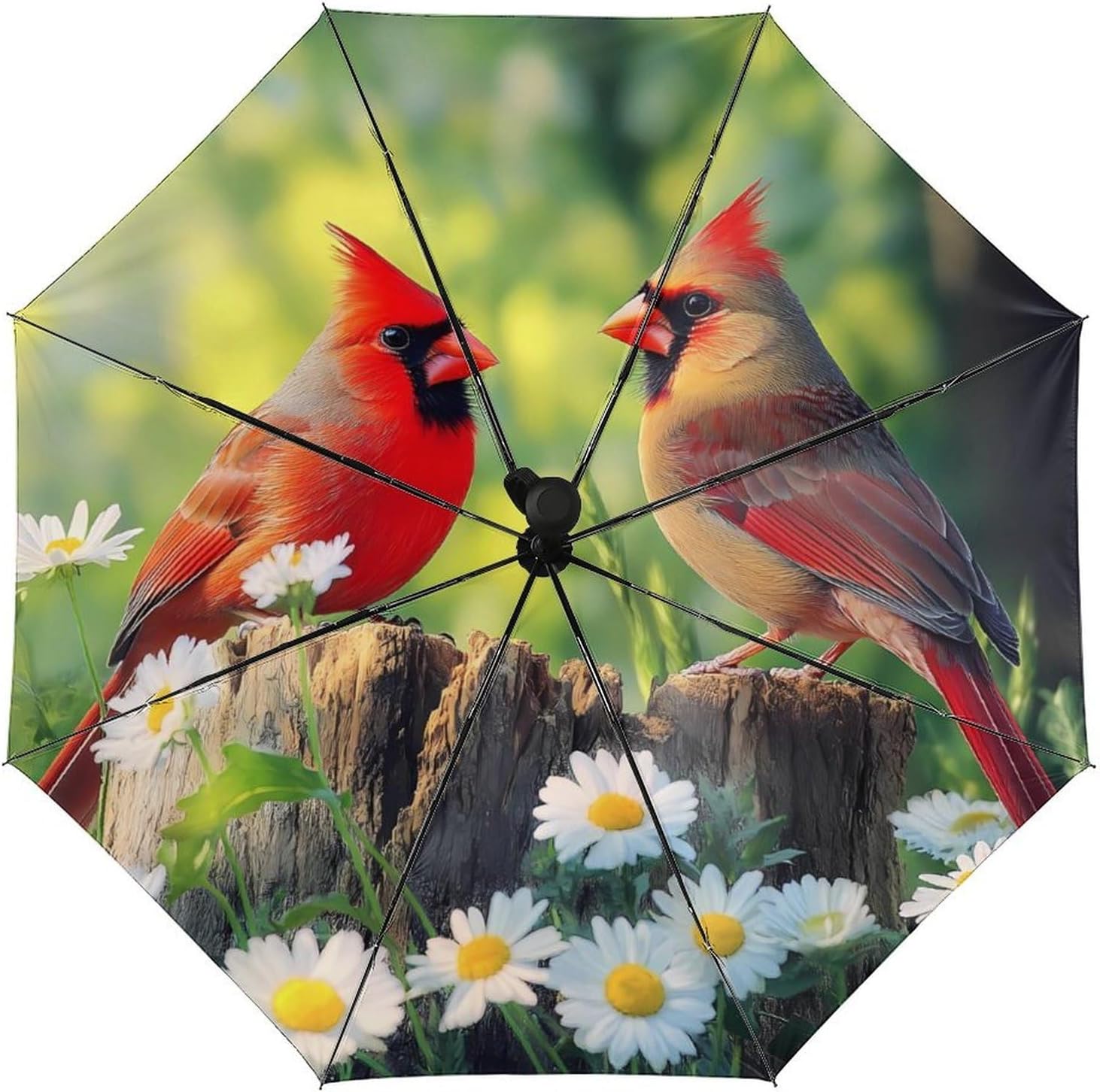 Forests Birds Cardinal Bird Windproof Travel Umbrella Compact Portable Automatic Umbrella for Sun Rain