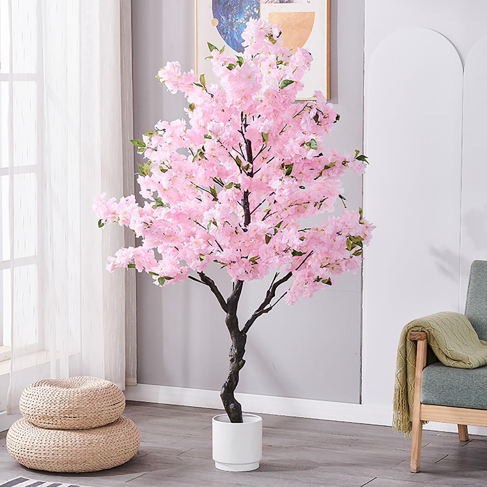 Cerisier Japonais Artificiel Fleurs Artificielles Fausse Plante, Arbres De Fleurs De Cerisier Roses Faits À La Main Arbre, pour Mariage Extérieur D'intérieur(Pink,50cm/19.7in)