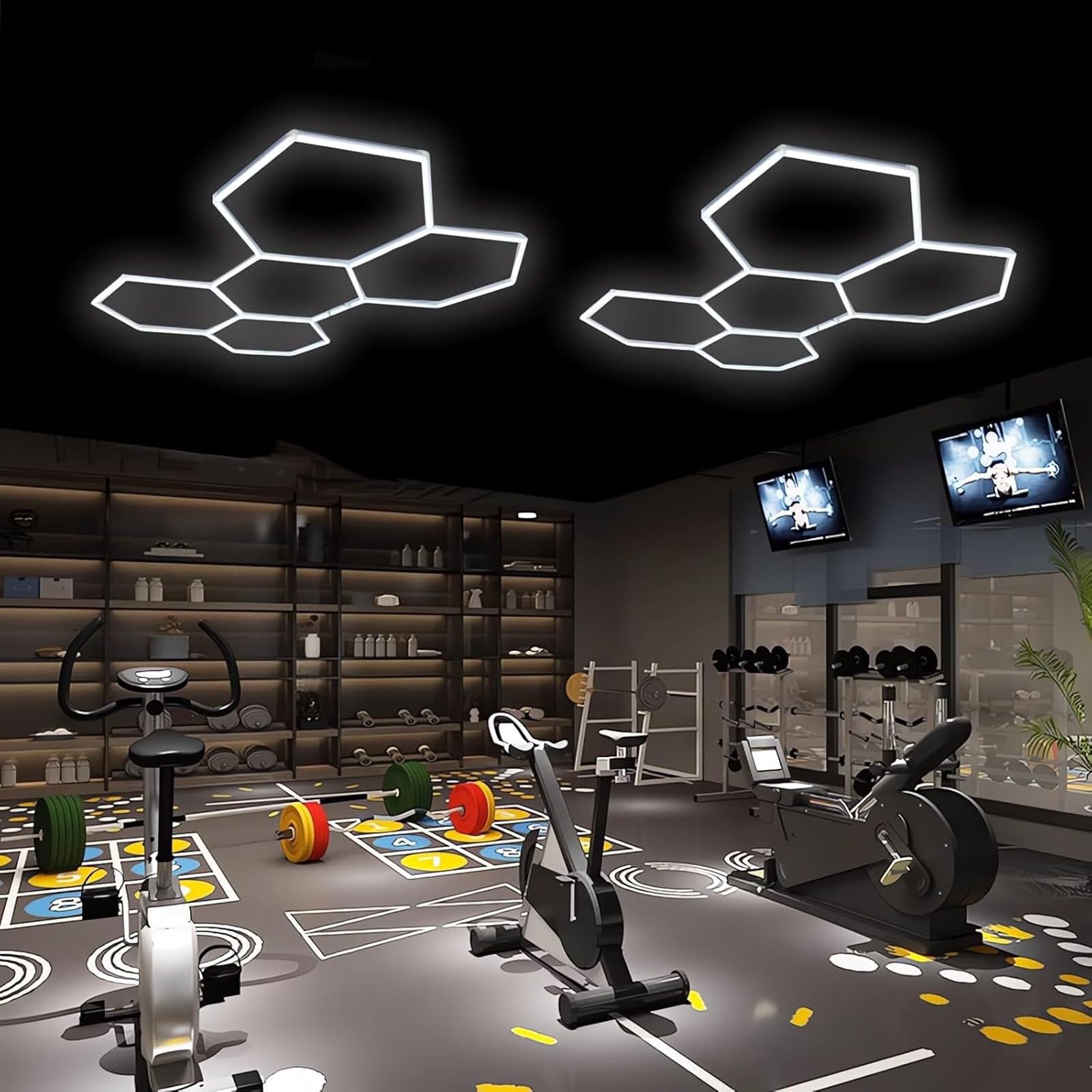Systèmes d'éclairage LED nid d'abeille, éclairages hexagonaux ultra-lumineux à monter soi-même, tubes lumineux pour garage, plafonnier LED hexagonal pour garage 6500 K 14 HEX