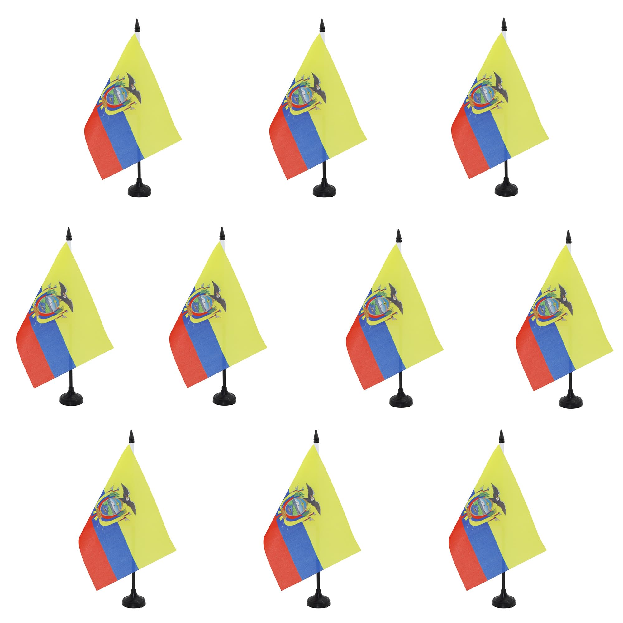 AZ FLAG - Set of 10 Ecuador Table Flag 5'' x 8'' - 10 Small Ecuadorian Office Flags 100% Polyester 21 x 14 cm - Mini Desk Flag with 10'' Pole and Black Plastic Base