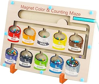 pouecc Magnetic Color and Number Maze, Montessori Wooden Magnet Board Counting & Color Sorting Toddler Activities Counting Matching Games, Fine Motor Skills Toys for Boys Girls 3 + Years Old