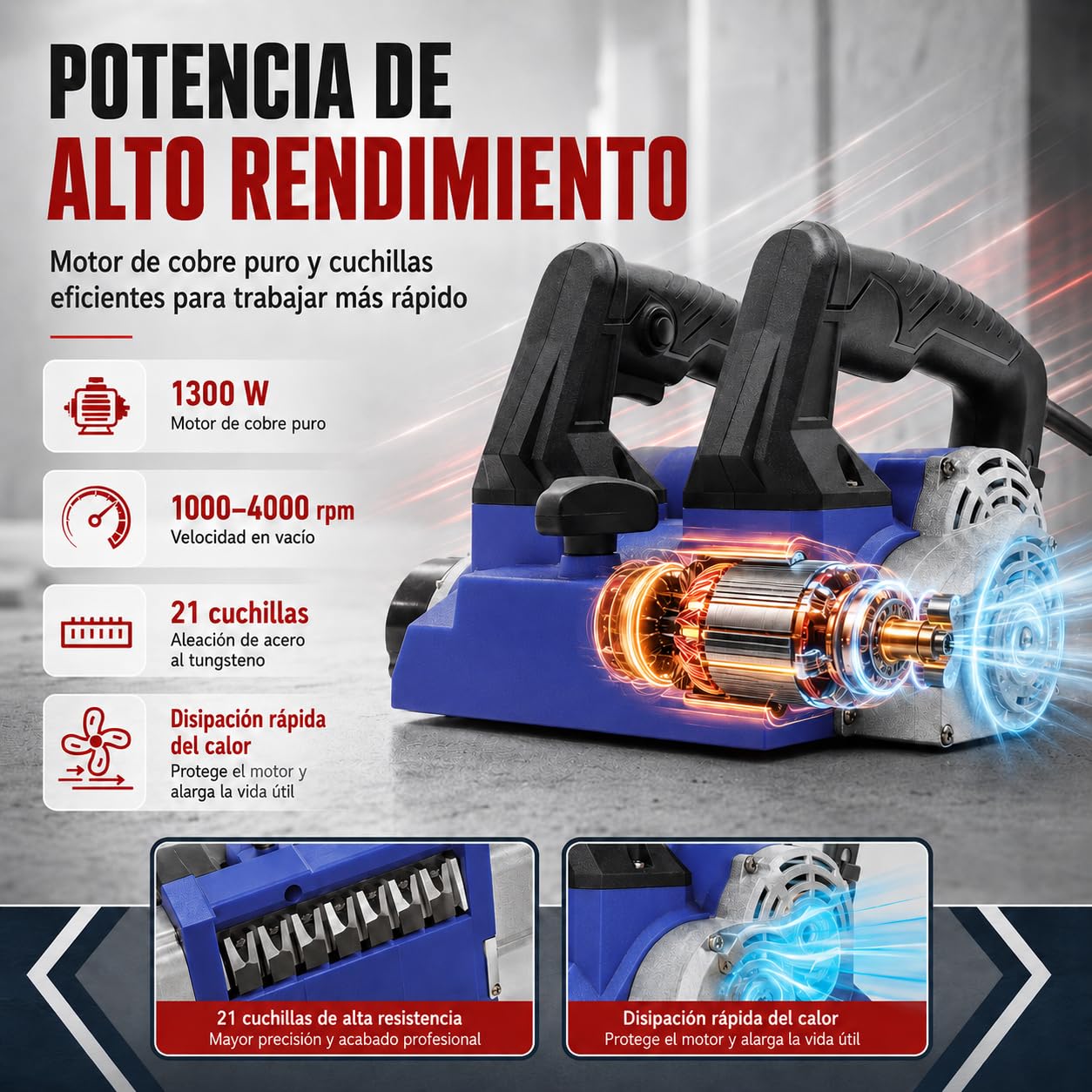 Máquina Eléctrica de Cepillado de Pared, 1680W Molino de Rodillos de Hormigón Molino de Pared Molino de Yeso 4000u/Min, Para Raspar Masilla, Cal, Pintura, Azul