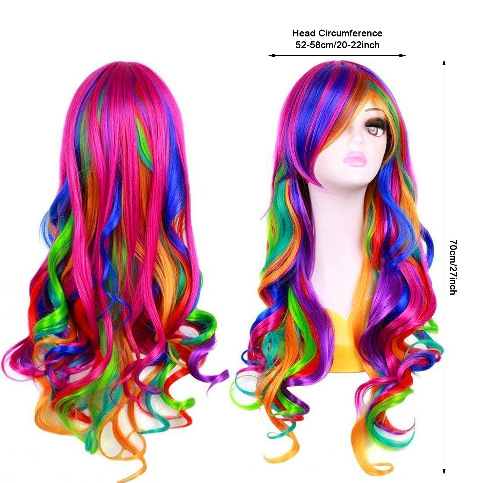Parrucca Arcobaleno Con Ricci Lunghi 70 Cm Per Donna – Colorata E Morbida, Perfetta Per Cosplay, Carnevale E Uso Quotidiano