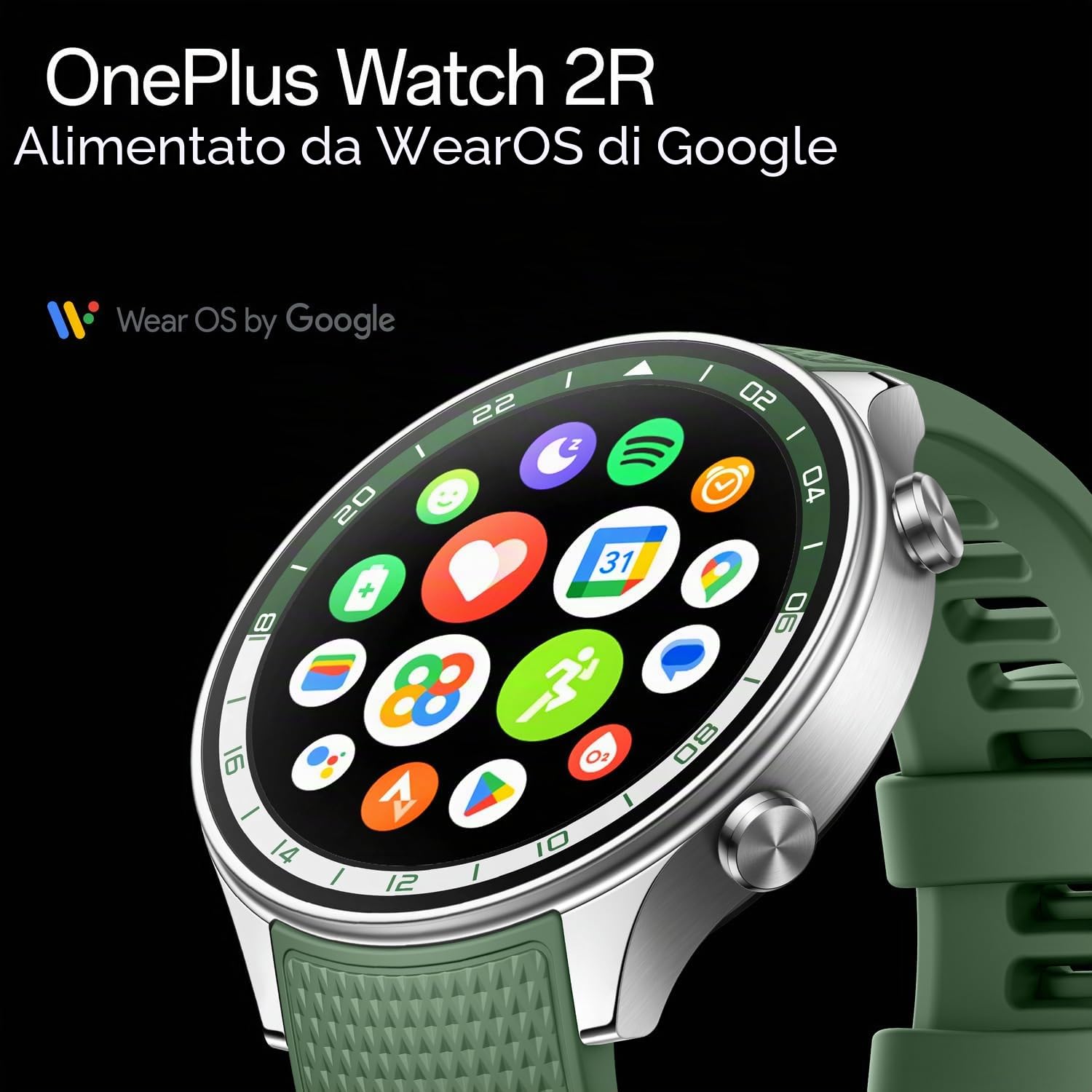 OnePlus Watch 2R con Wear OS 4 di Google, Chipset Snapdragon W5, Durata batteria fino a 100 ore, Display AMOLED da 1,43 pollici, 100+ modalità sport, GPS a doppia frequenza, 5 ATM, IP68 e chiamate BT