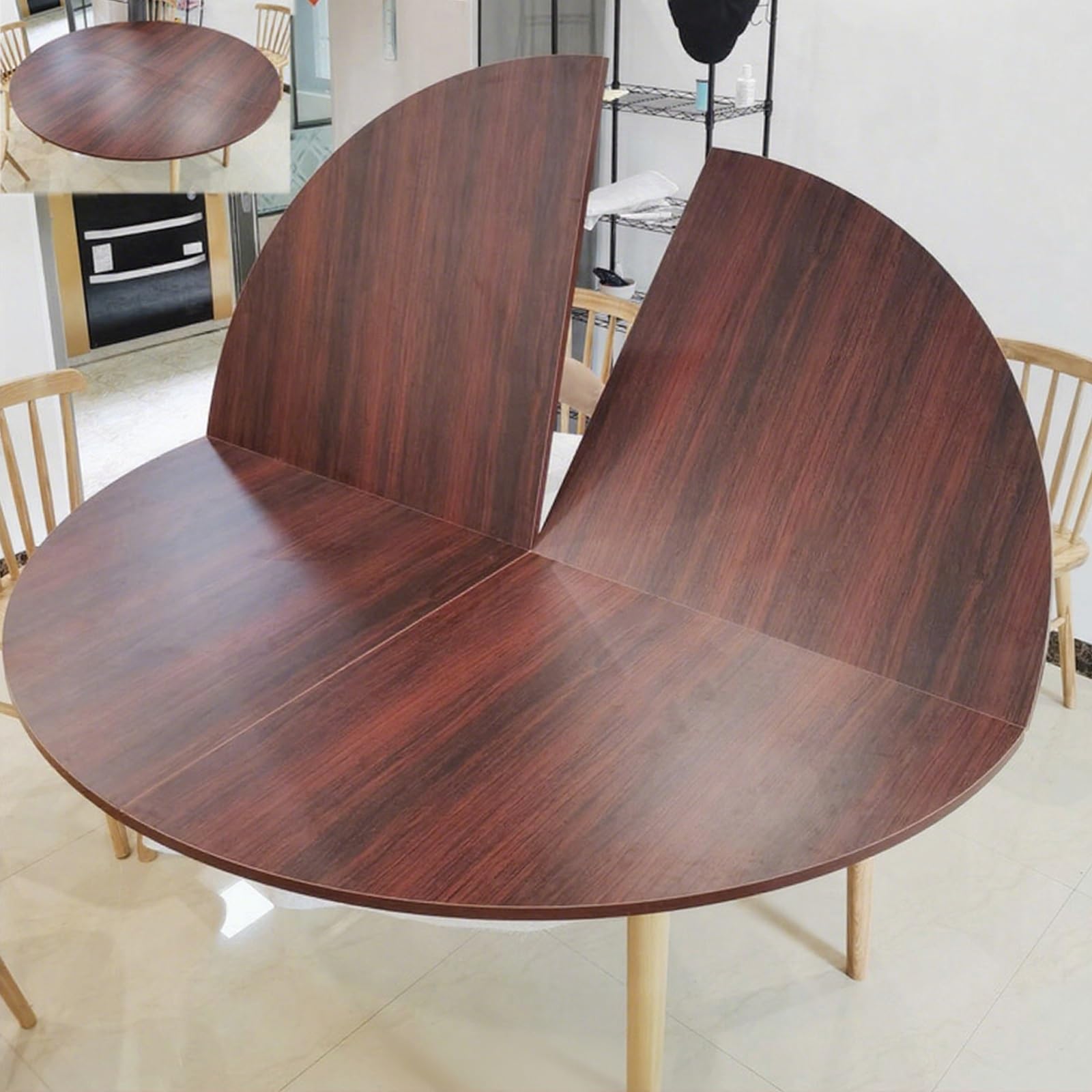 Lar - Estensore per tavolo rotondo, pieghevole, 159,8 cm, per uso esterno, sostituzione temporanea, portatile, in teak