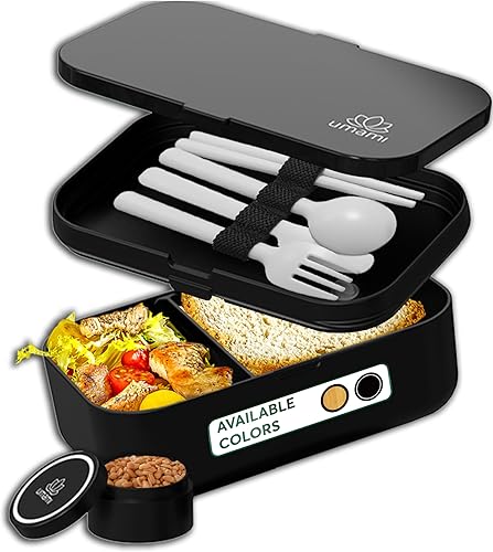 Miniatura 13 de Umami Bento Box - Caja todo en 1 para adultos con 4 utensilios, tarro de salsa grande, 2 divisores, 100% a prueba de fugas, apta para microondas y