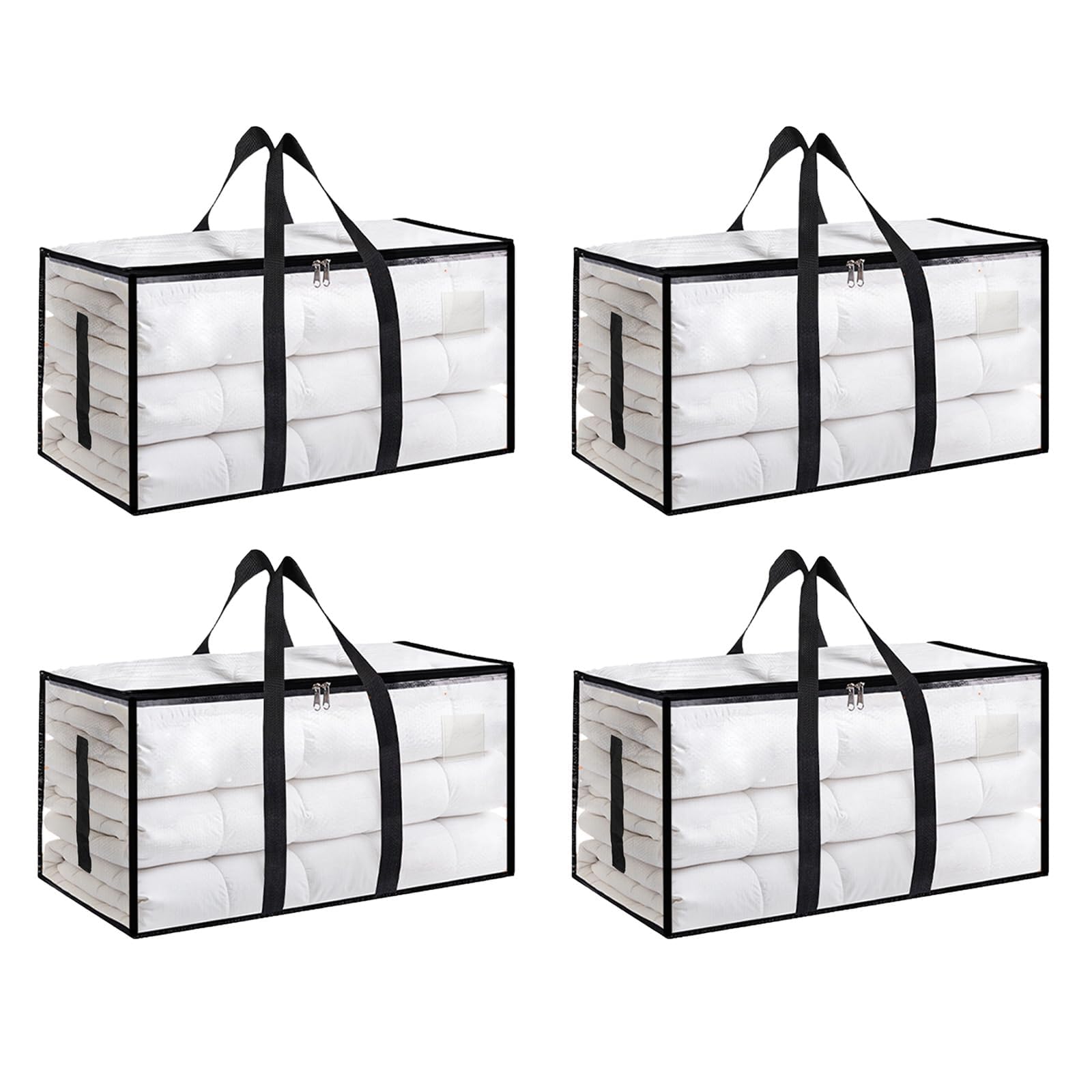 Summitflare Clear Extra Large Heavy Duty Moving Bags - Waterproof Storage Totes With Reinforced Handles & Zippers, Foldable For College Dorm Essentials, Clothes Storage & Travel (4-Pack )