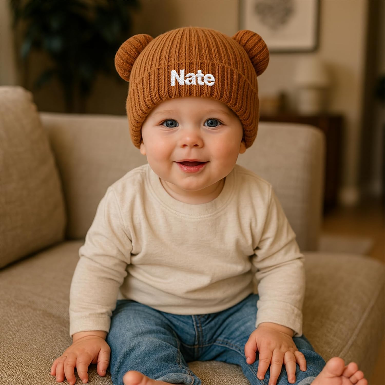 Personalized Baby Hat for Boys Girls Custom Name Newborn Beanies 0-12 Months Knit Winter Hats Preemie Infant Gifts - Image 2