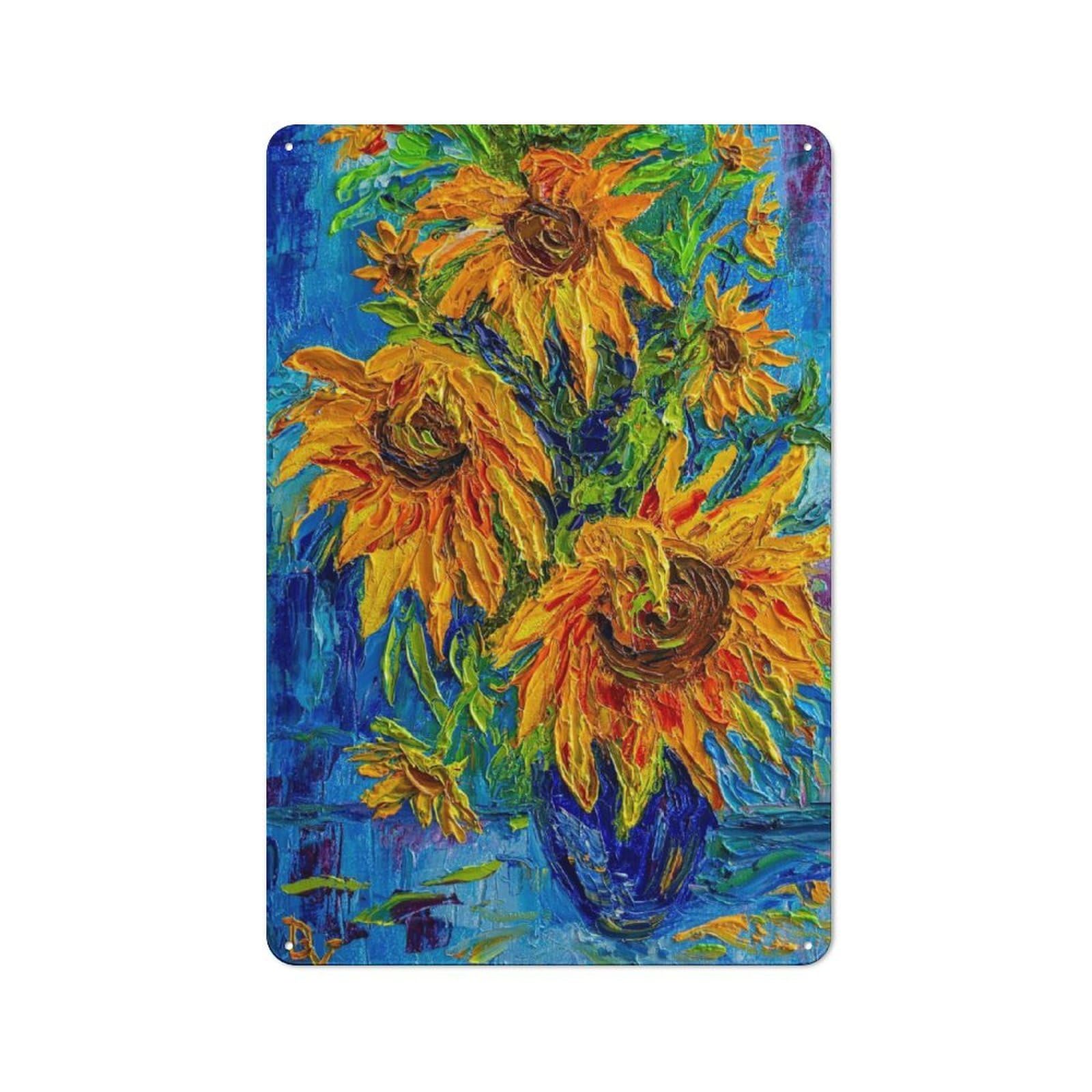 Vintage Sunflowers Bouquet Metal Plaque 30x20cm, Kitchen Wall Decor for Restaurant, Kitchen, Counter Or Breakfast Nook