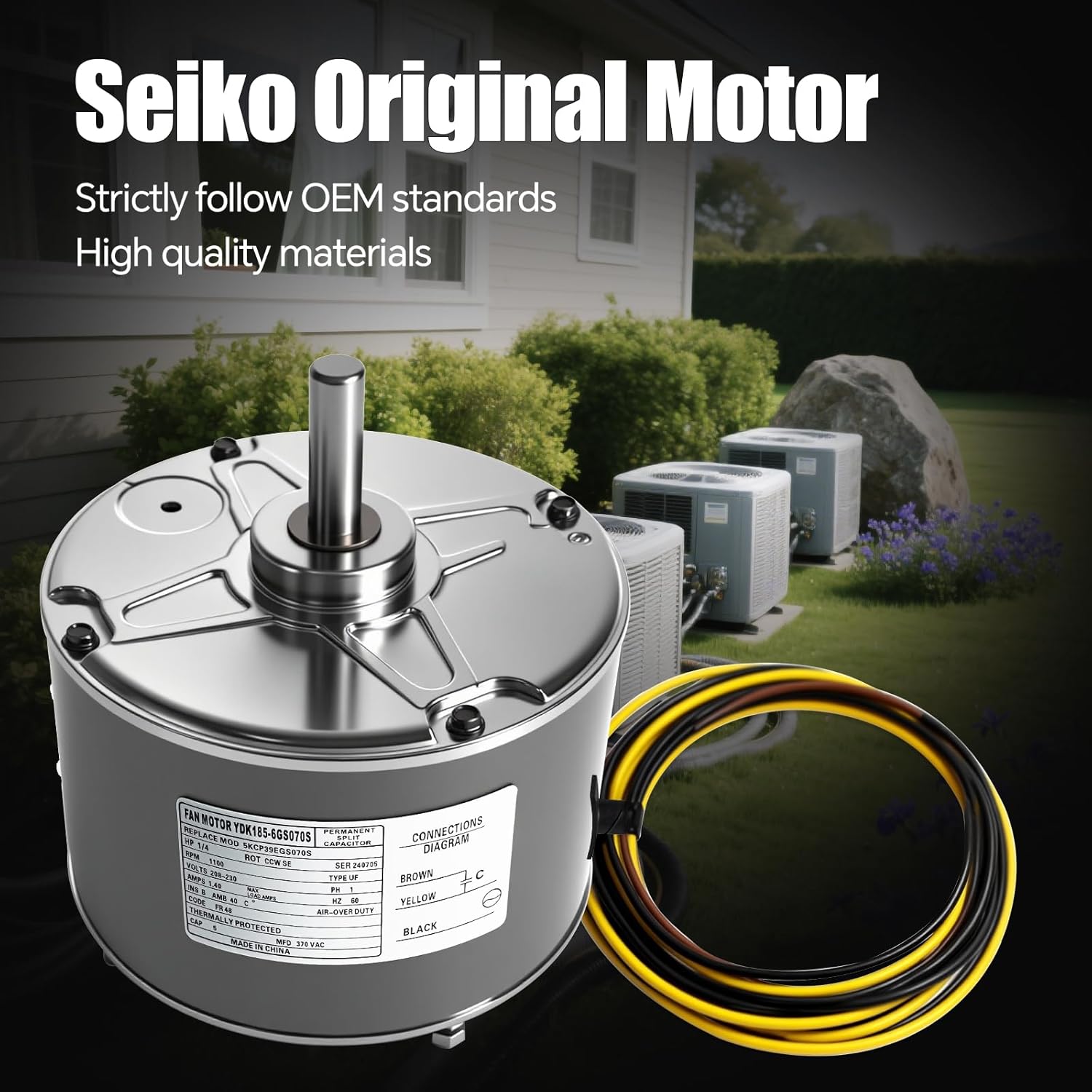 ​​5KCP39EGS070S Replacement Condenser Fan Motor 1/4HP 1100 RPM w/Capacitor - Replaces Carrier, HC39GE237, 5KCP39EGY823S, Genteq GE3905, Dayton 6DLL0, Bryant Payne HC39GE234A​​