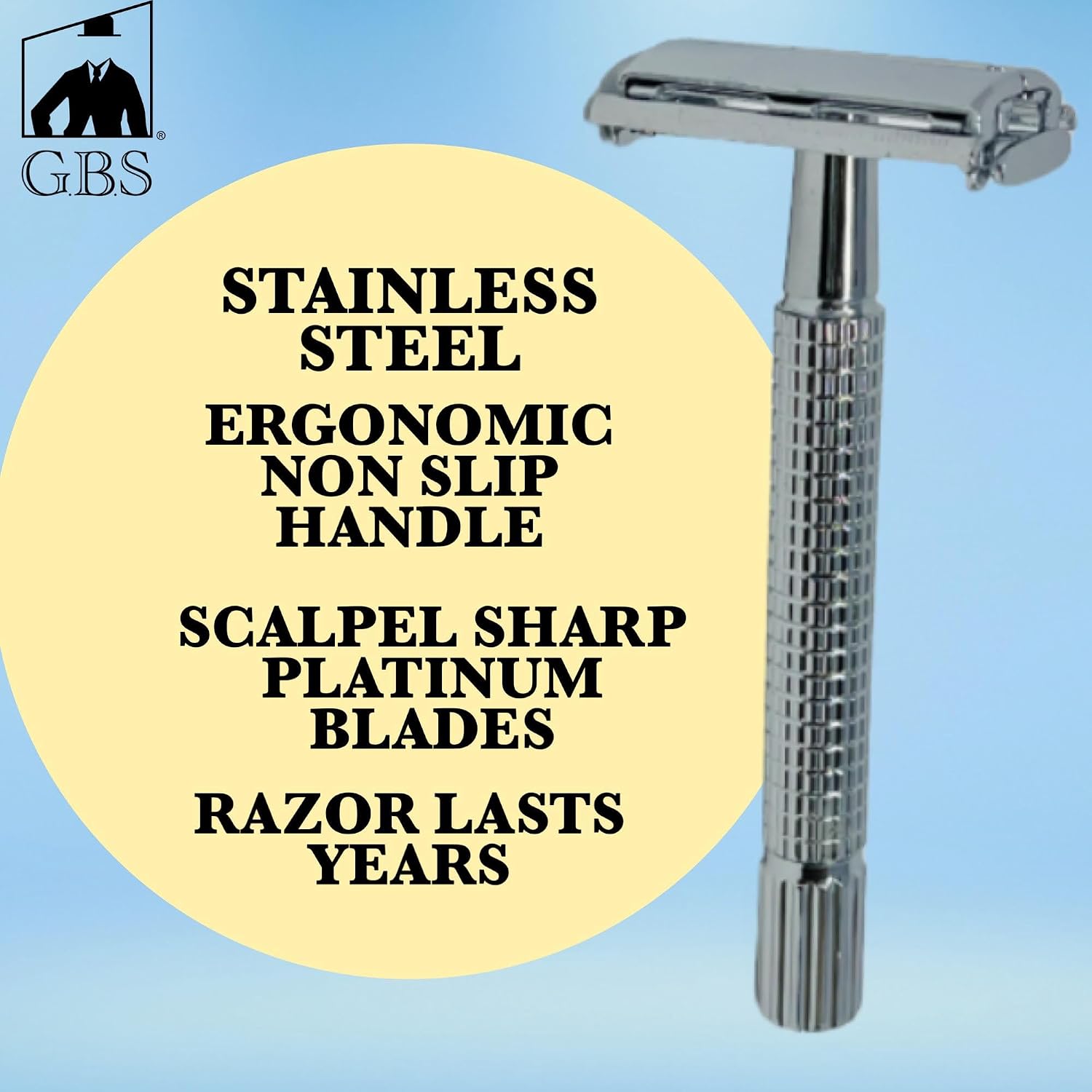 G.B.S Travel Shaving Kit- Steel Razor and Brush Stand, Chrome Double Edge Safety Razor + Leather Head Sleeve, Shave Brush + Travel Tube, Sandalwood Shaving Cream and Men's Toiletry Bag with Handles