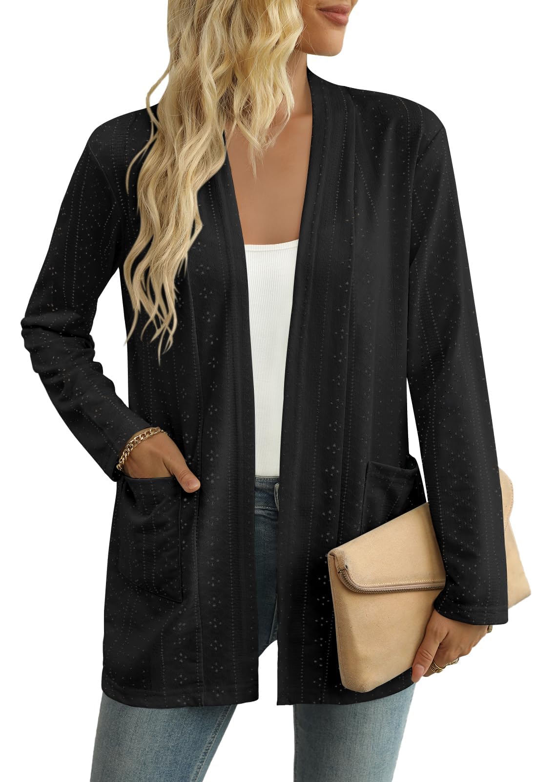 Cardigan Femme en Maille Fine, Gilet Léger Ouvert sur Le Devant, Tricot Souple et Élégant, Coupe Décontractée, Idéal Mi-Saison Bureau et Quotidien