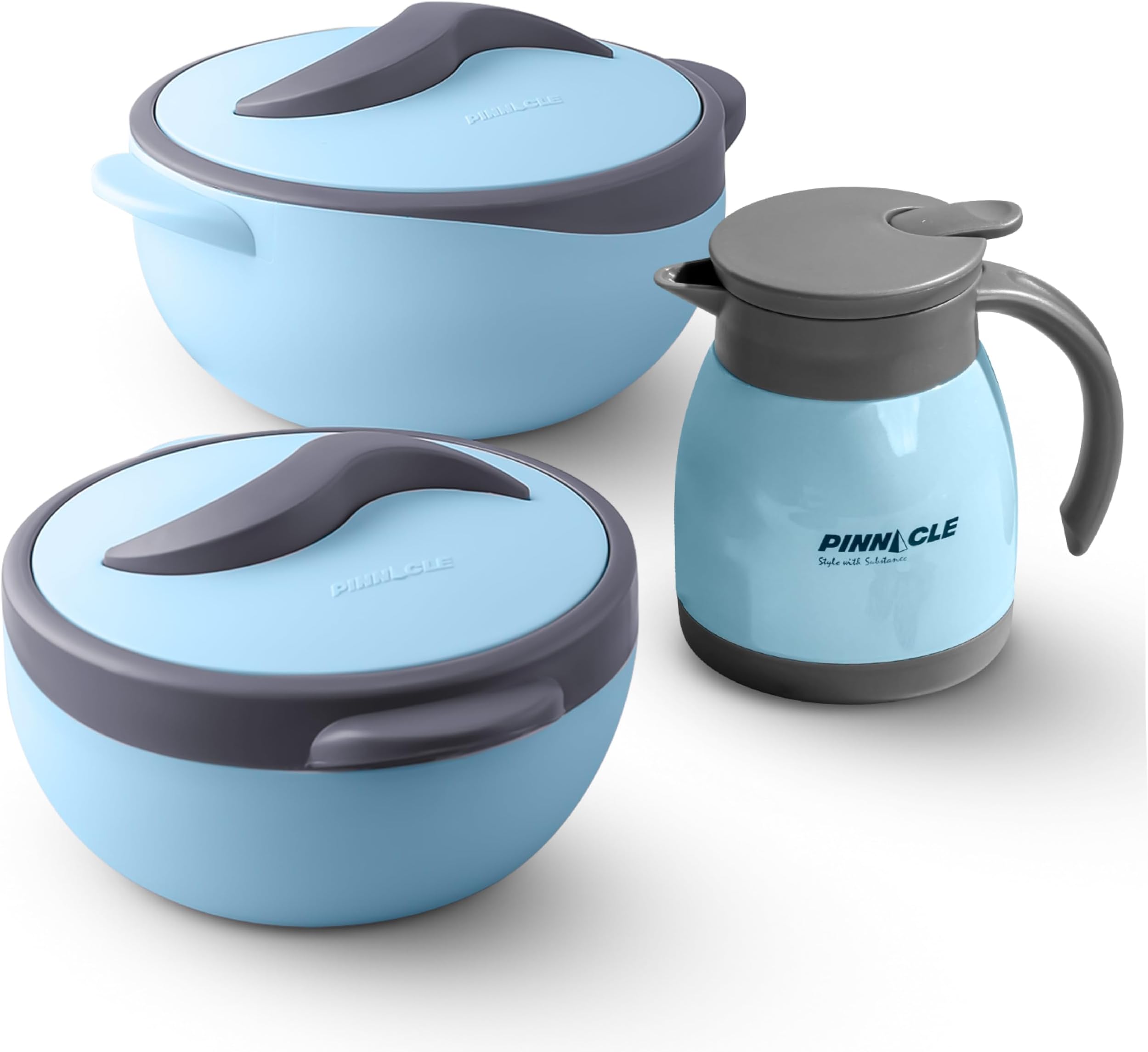 Pinnacle Insulated Casserole & Carafe Gift Set – Stainless Steel, 1000 ML & 1500 ML Casseroles, 500 ML Copper-Coated Carafe – Keeps Food Warm & Drinks Cold for Hours (Sky Blue)