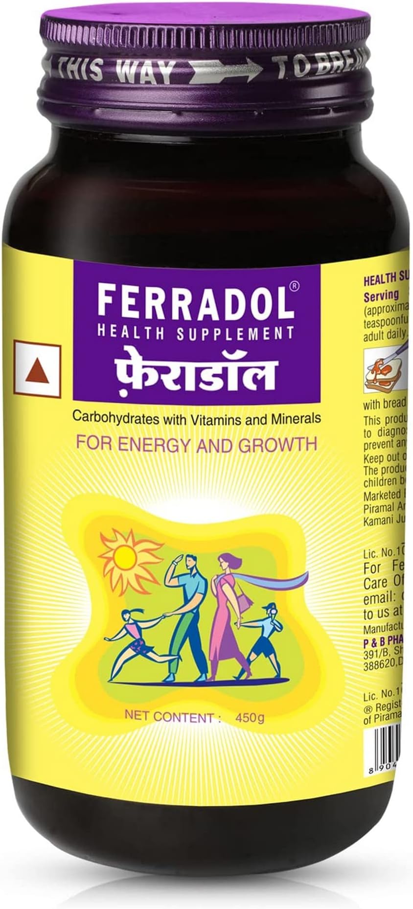 Ferradol Syrup 450g, For daily health supplement with Iron, vitamins A, B1, B2, B3 and D3, Calcium, Zinc, helps maintain haemoglobin and supports immunity