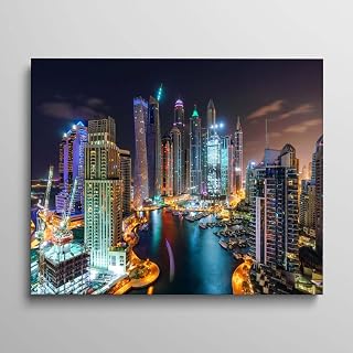 Dubai Canvas Art Print Paintings Wall Artwork Dubai Marina Skyline Night Wall Decorative Painting Picture Prints For Bedroom Hallway Office 8x10 Inch