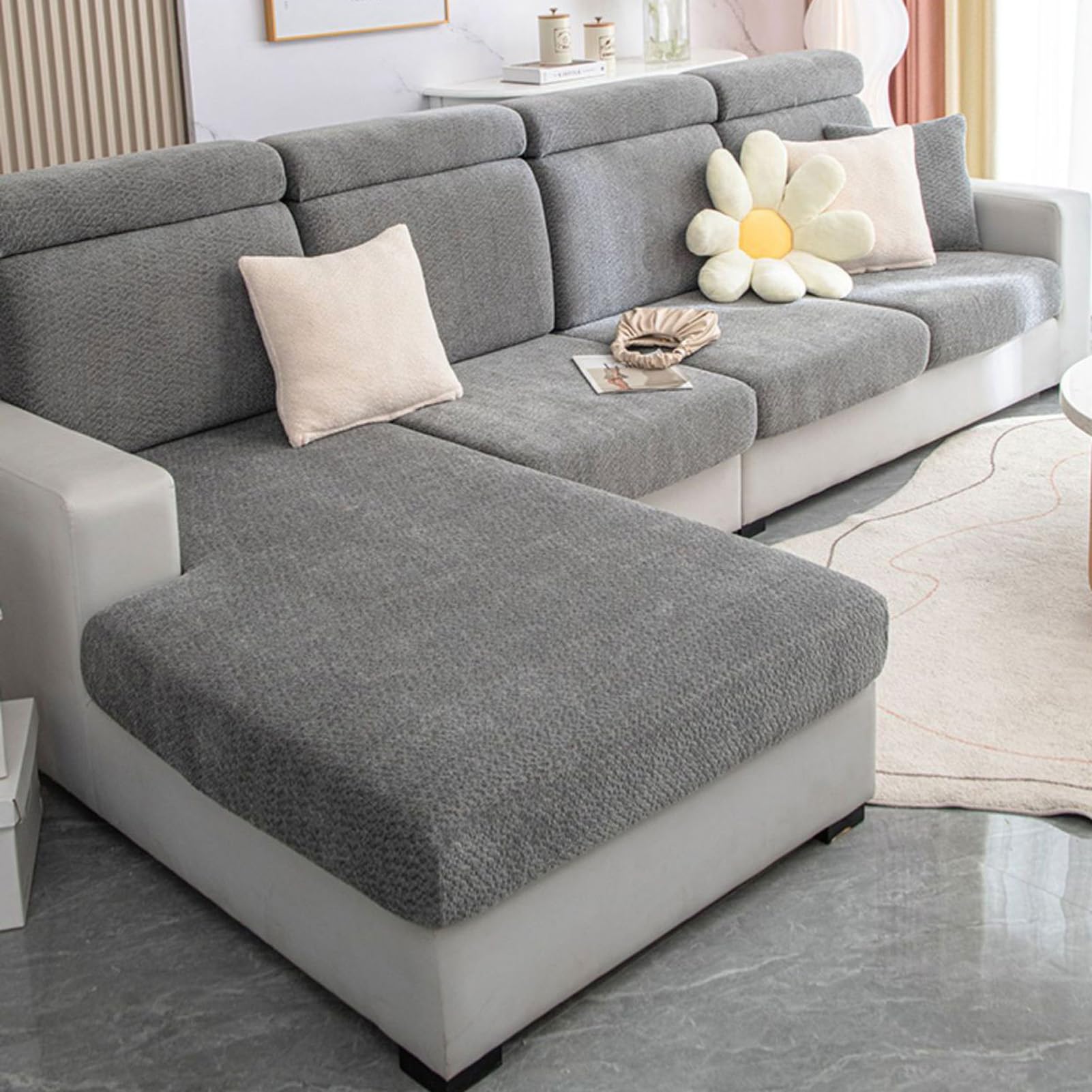 Housse de canapé en peluche épaisse chenille pour grand canapé d'angle en L