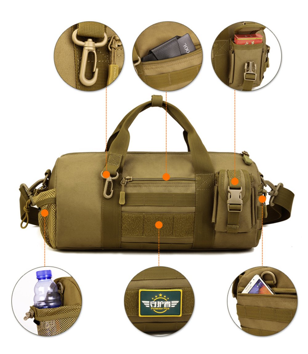 UNISTRENGH Military Tactical Molle Duffle Bag Travel Sports Outdoor Gym Pack Army Carry On Bag Lightweight Tote Handbag for Camping Hiking or Other Outdoor Activities (Coyote Brown)