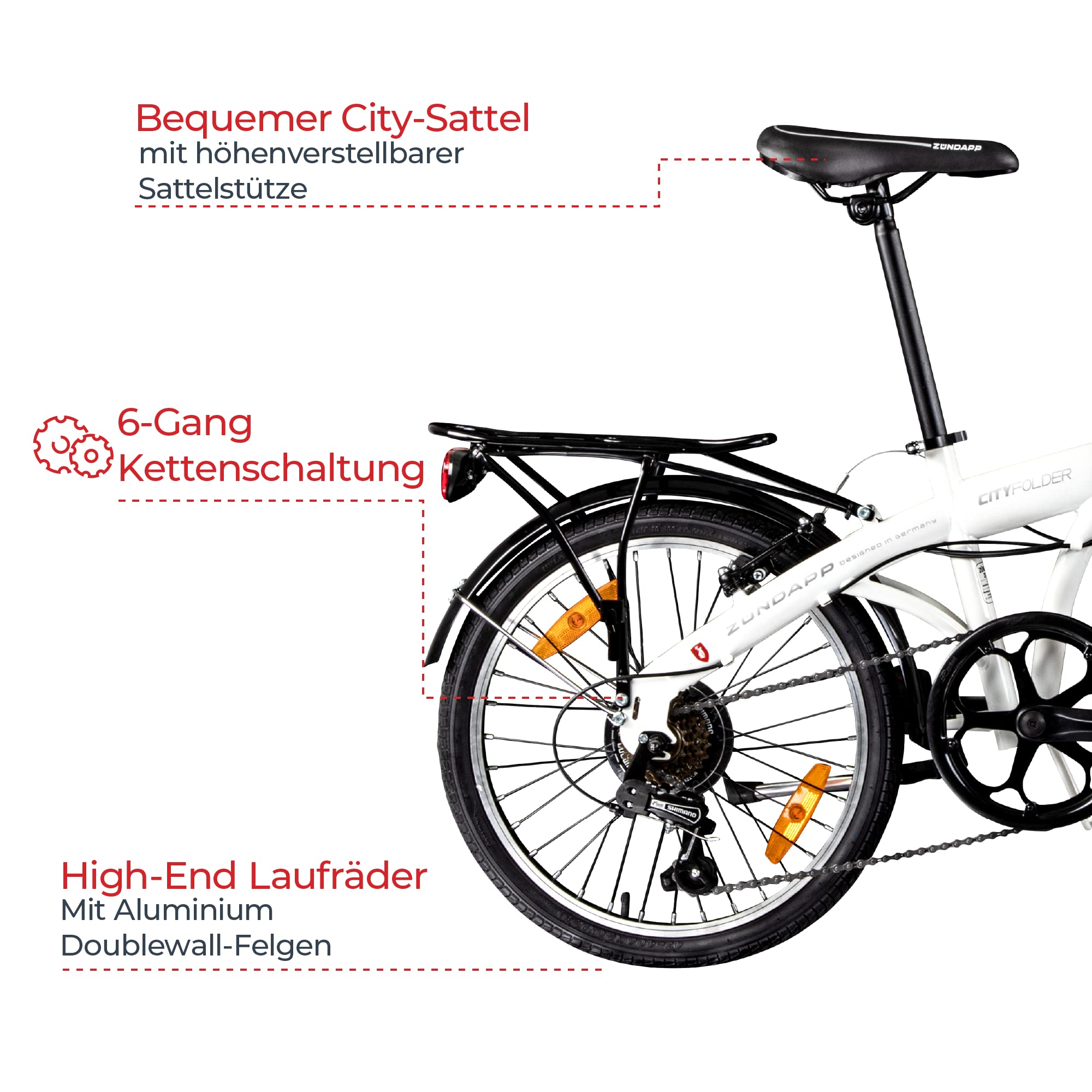 ZÜNDAPP Klappfahrrad 20 Zoll Faltrad ZF20 Speed Folder 20" Fahrrad Stadtrad mit StVZO Beleuchtung Klapprad mit Zubehör